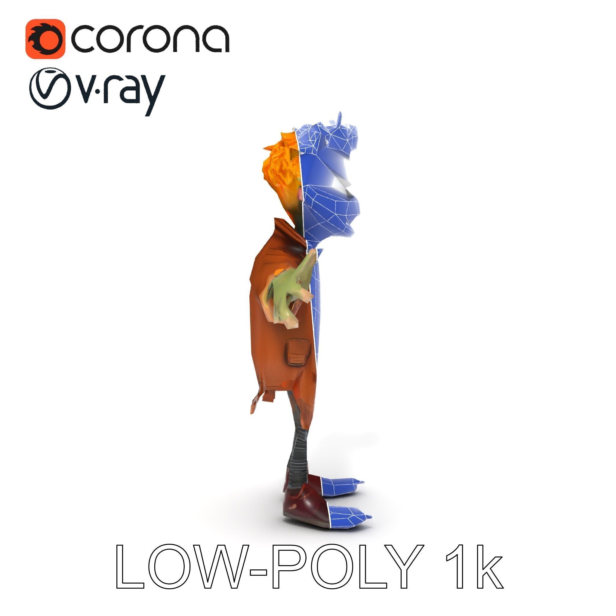 Quirky Goblin with Orange Hair and Tattered Coat D Character ... Low-poly 3D model_12