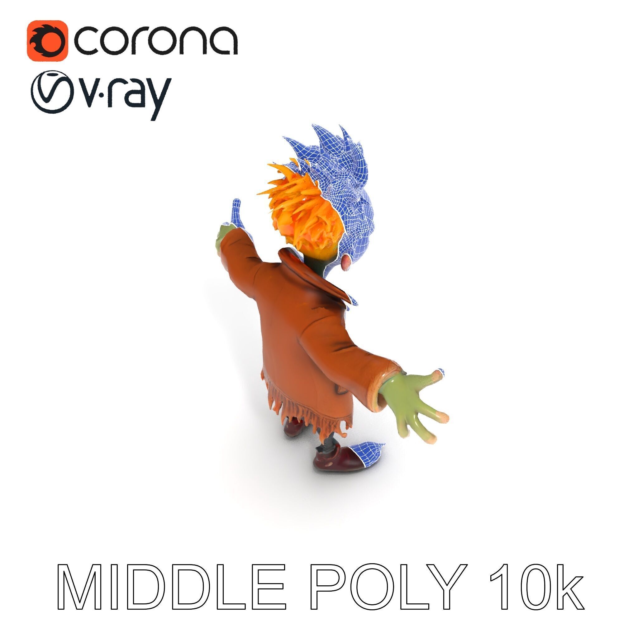 Quirky Goblin with Orange Hair and Tattered Coat D Character ... Low-poly 3D model_17