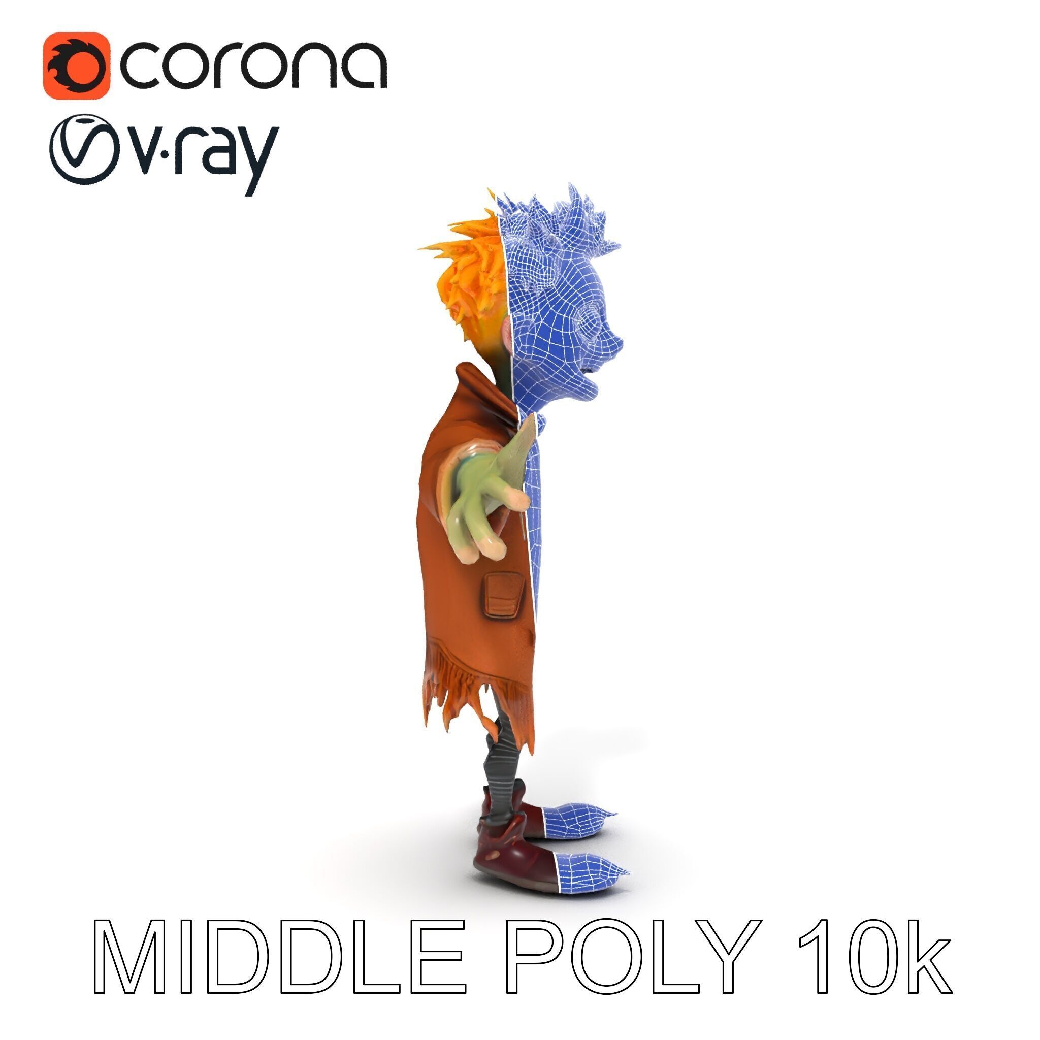 Quirky Goblin with Orange Hair and Tattered Coat D Character ... Low-poly 3D model_14