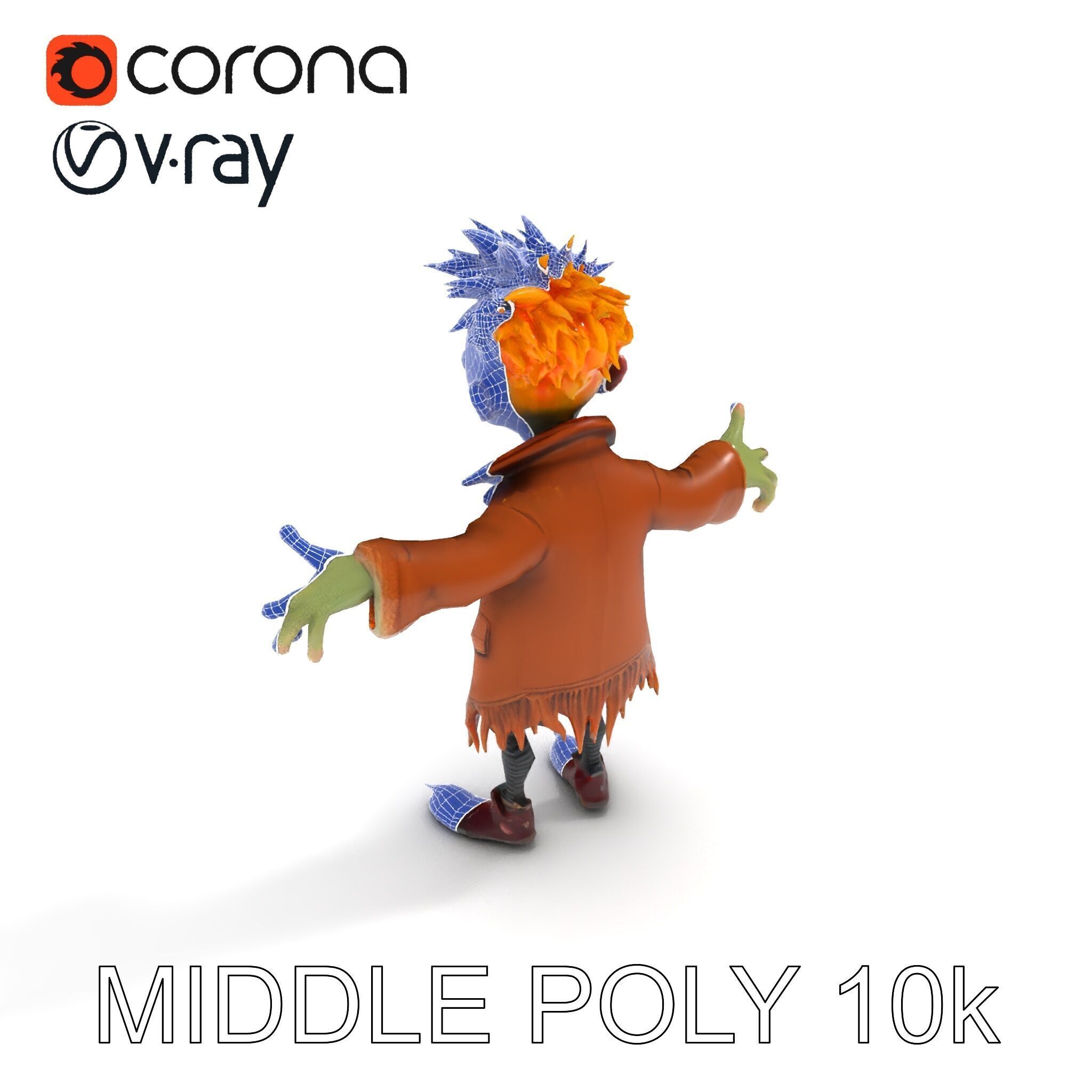Quirky Goblin with Orange Hair and Tattered Coat D Character ... Low-poly 3D model_22