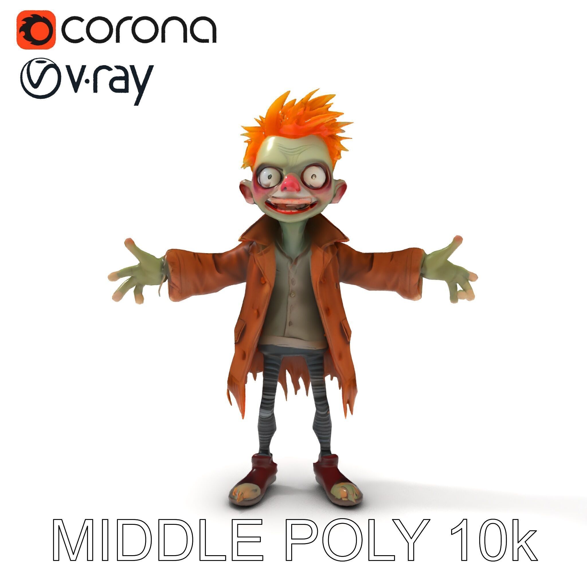 Quirky Goblin with Orange Hair and Tattered Coat D Character ... Low-poly 3D model_11