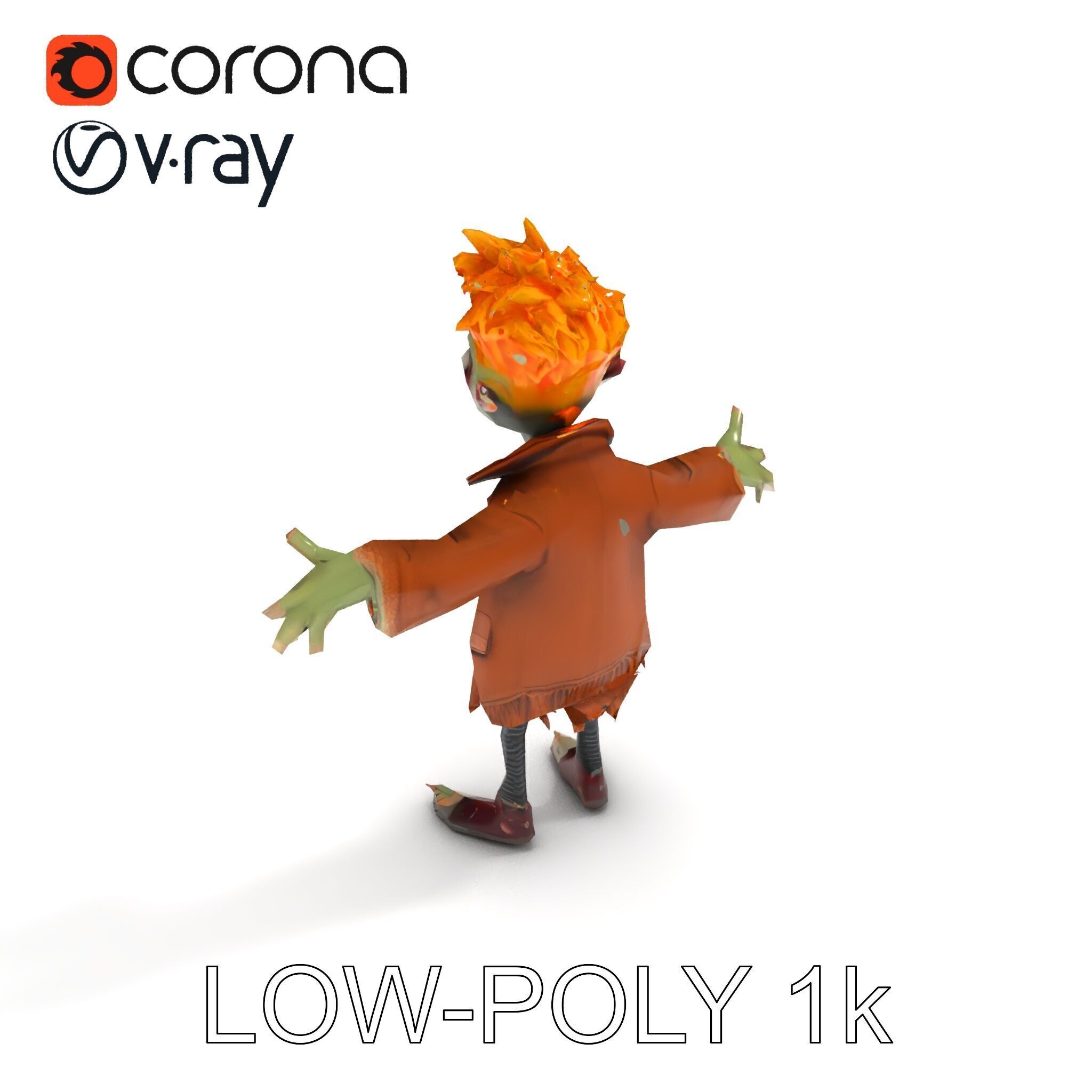 Quirky Goblin with Orange Hair and Tattered Coat D Character ... Low-poly 3D model_18