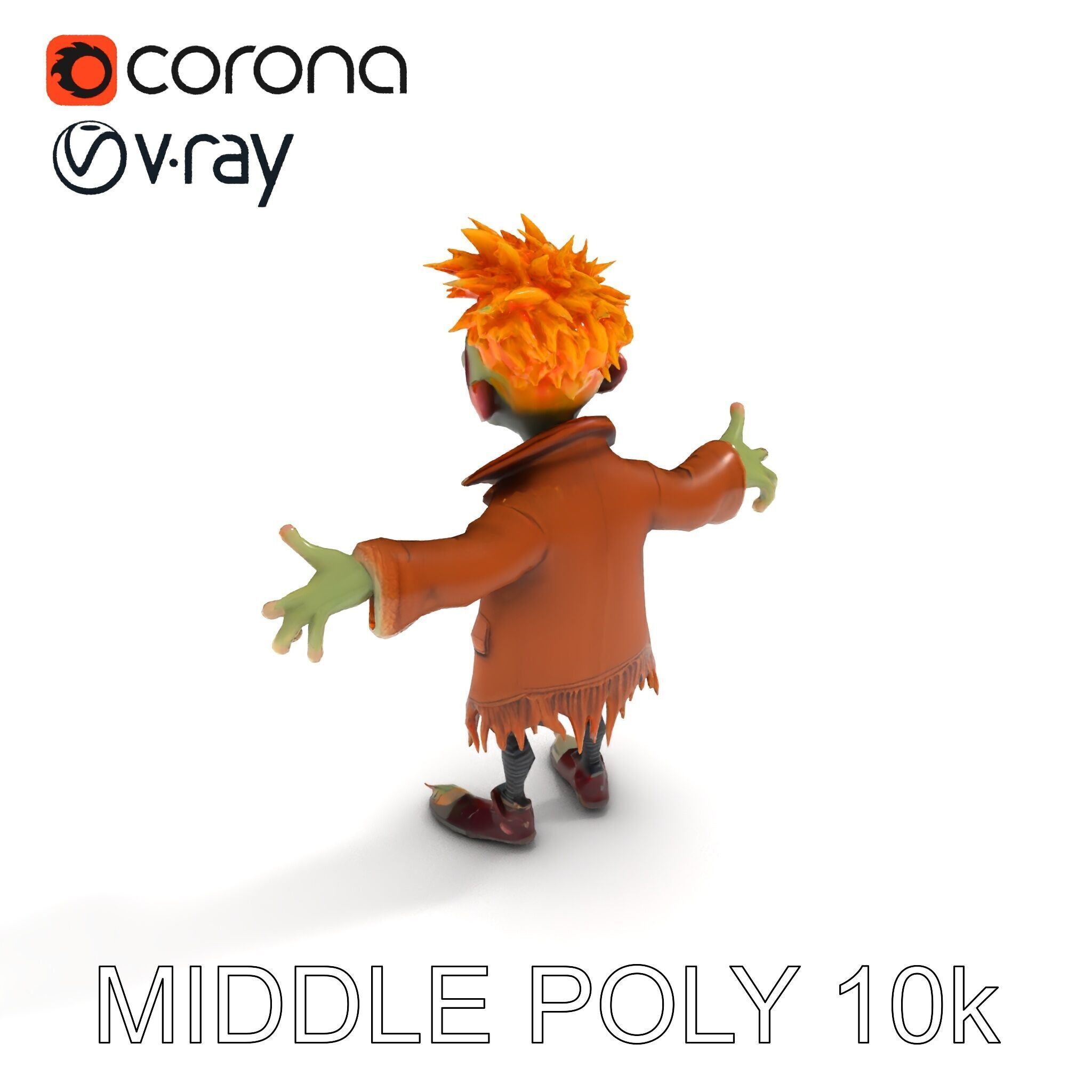 Quirky Goblin with Orange Hair and Tattered Coat D Character ... Low-poly 3D model_31