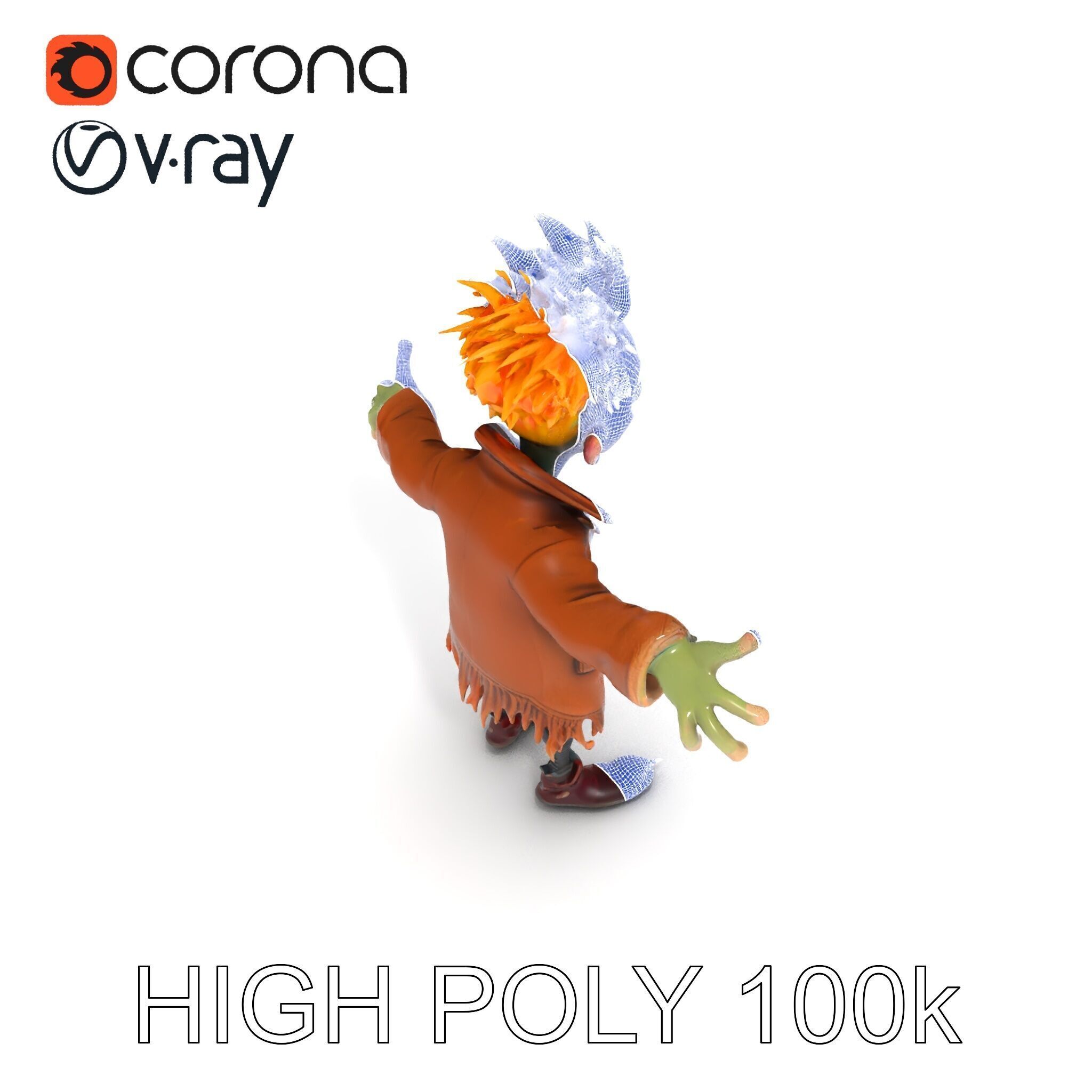 Quirky Goblin with Orange Hair and Tattered Coat D Character ... Low-poly 3D model_33