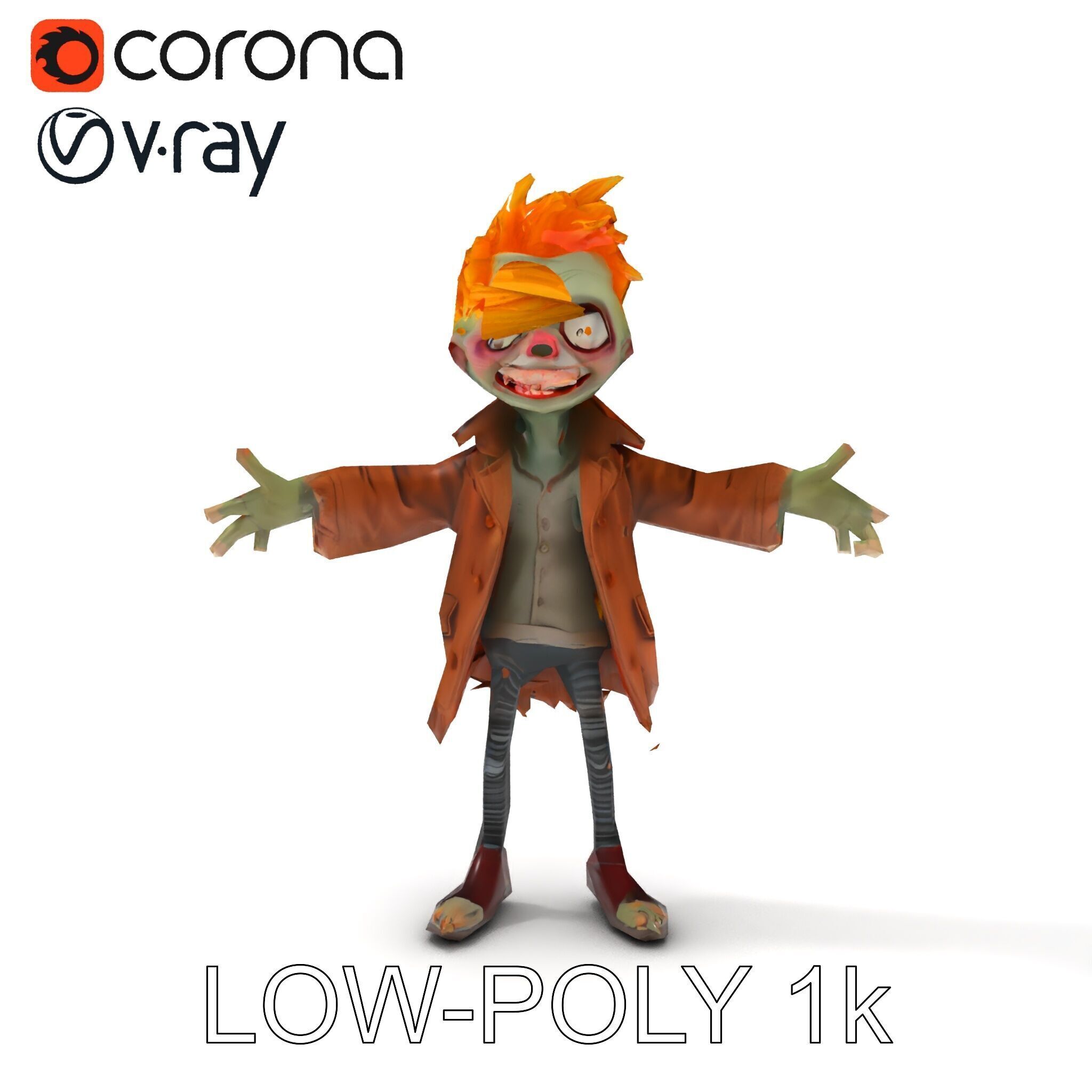 Quirky Goblin with Orange Hair and Tattered Coat D Character ... Low-poly 3D model_20