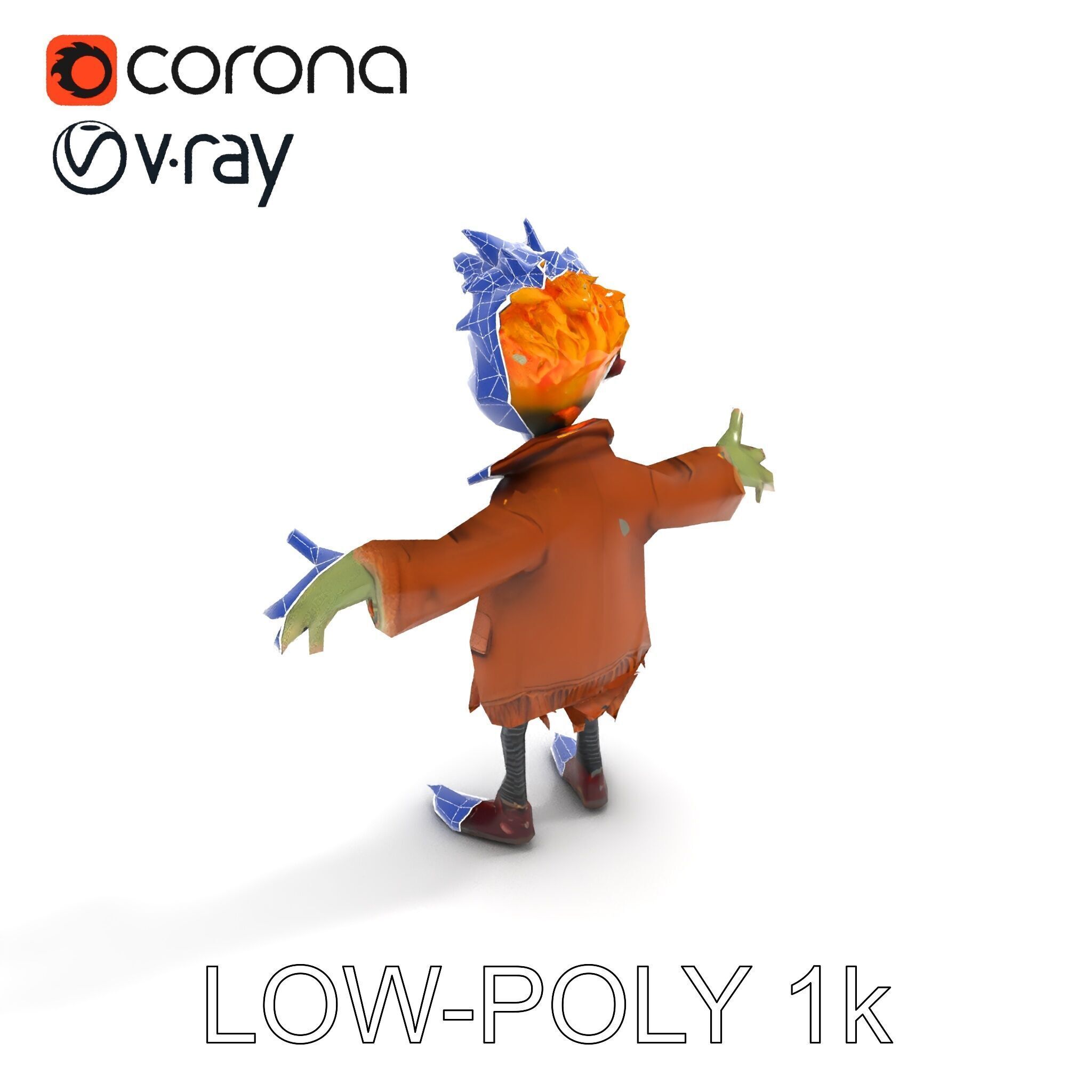 Quirky Goblin with Orange Hair and Tattered Coat D Character ... Low-poly 3D model_9