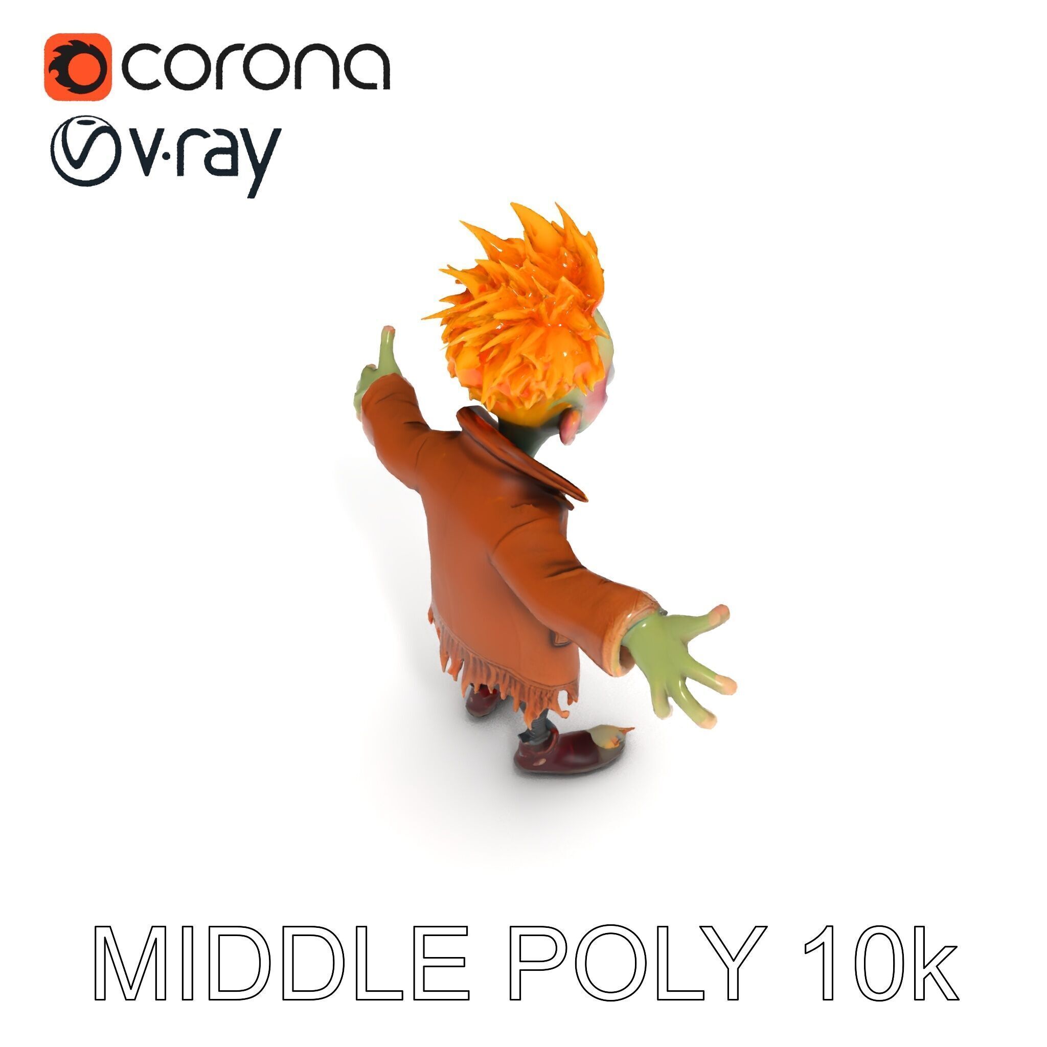 Quirky Goblin with Orange Hair and Tattered Coat D Character ... Low-poly 3D model_6