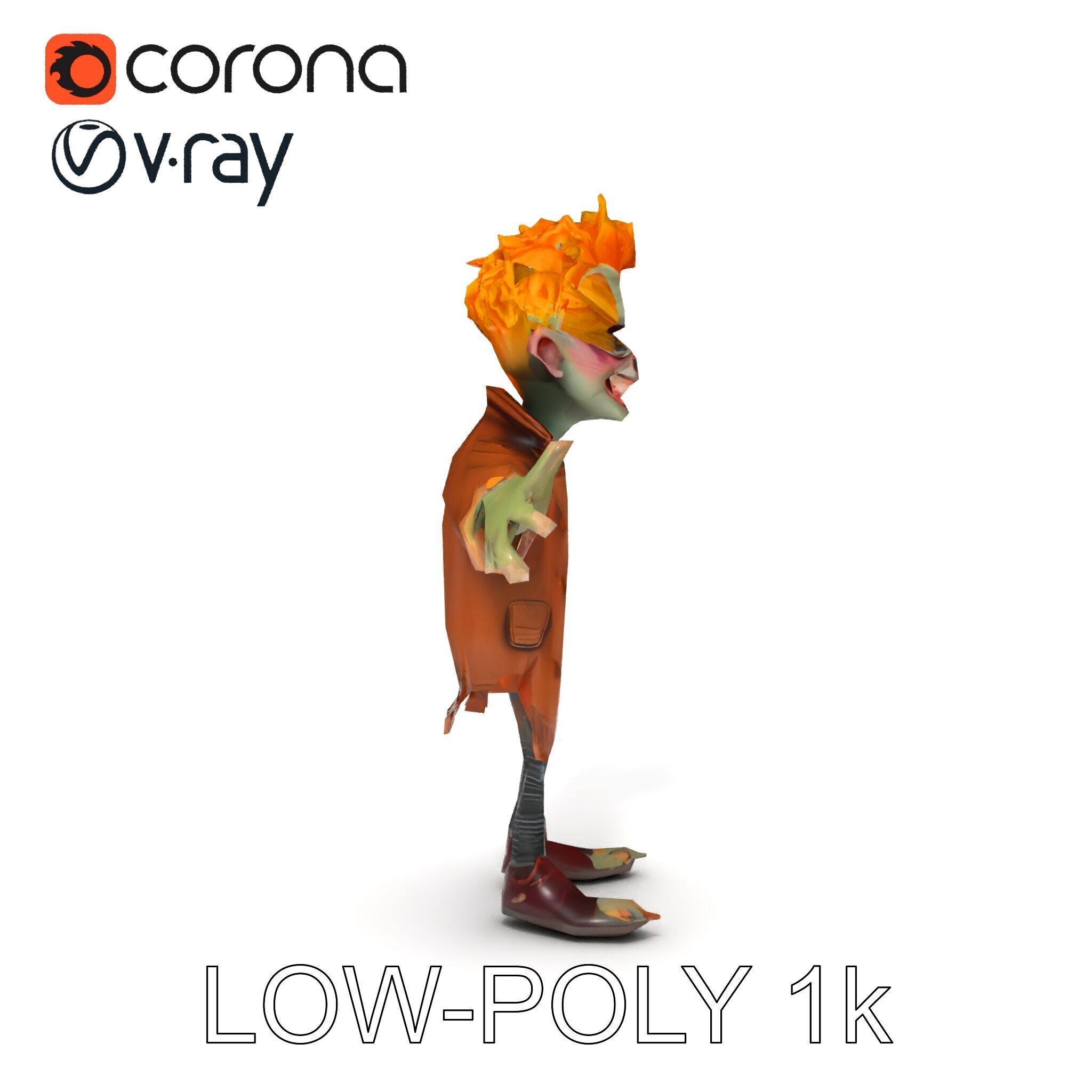 Quirky Goblin with Orange Hair and Tattered Coat D Character ... Low-poly 3D model_23