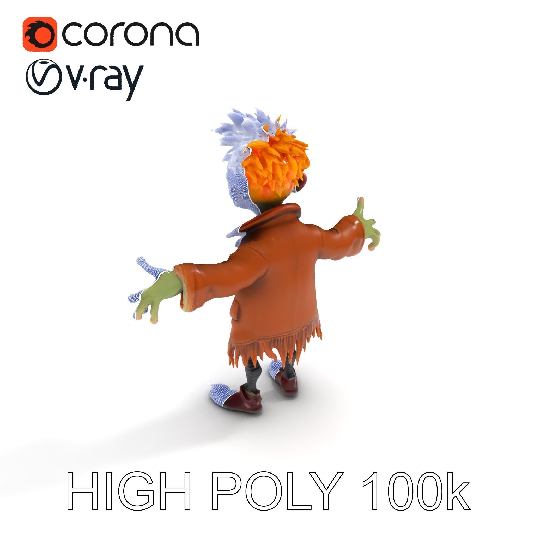 Quirky Goblin with Orange Hair and Tattered Coat D Character ... Low-poly 3D model_21