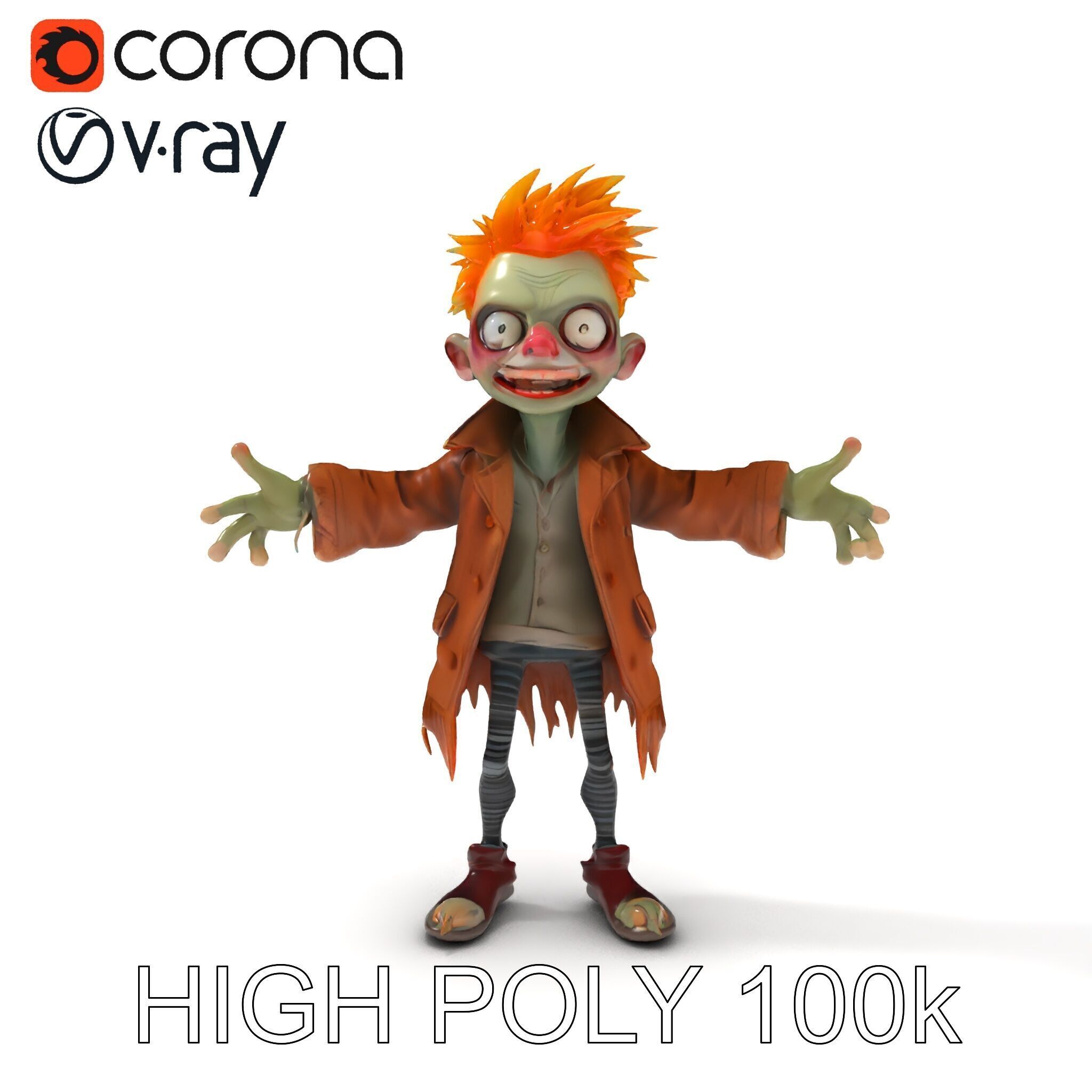 Quirky Goblin with Orange Hair and Tattered Coat D Character ... Low-poly 3D model_16