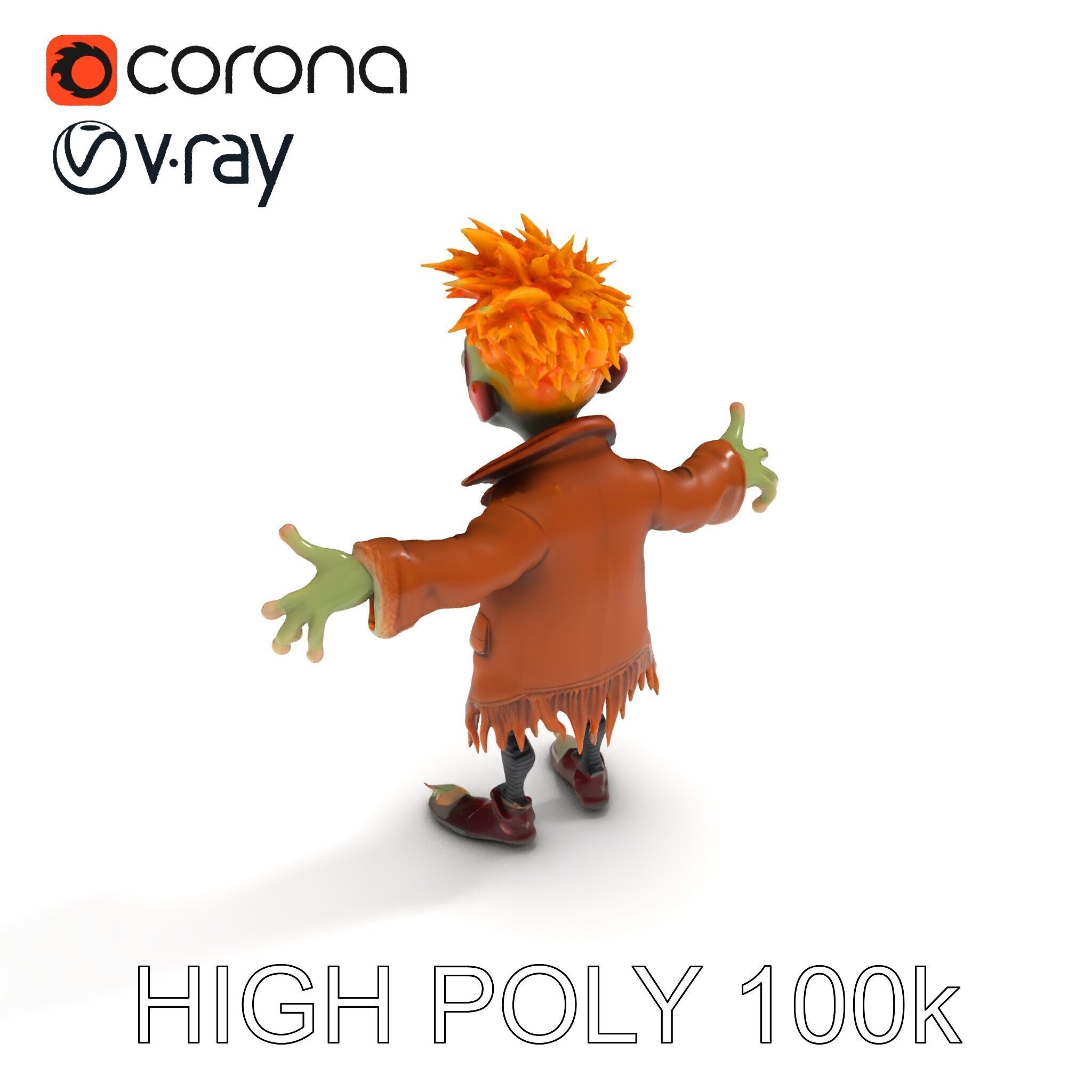 Quirky Goblin with Orange Hair and Tattered Coat D Character ... Low-poly 3D model_10