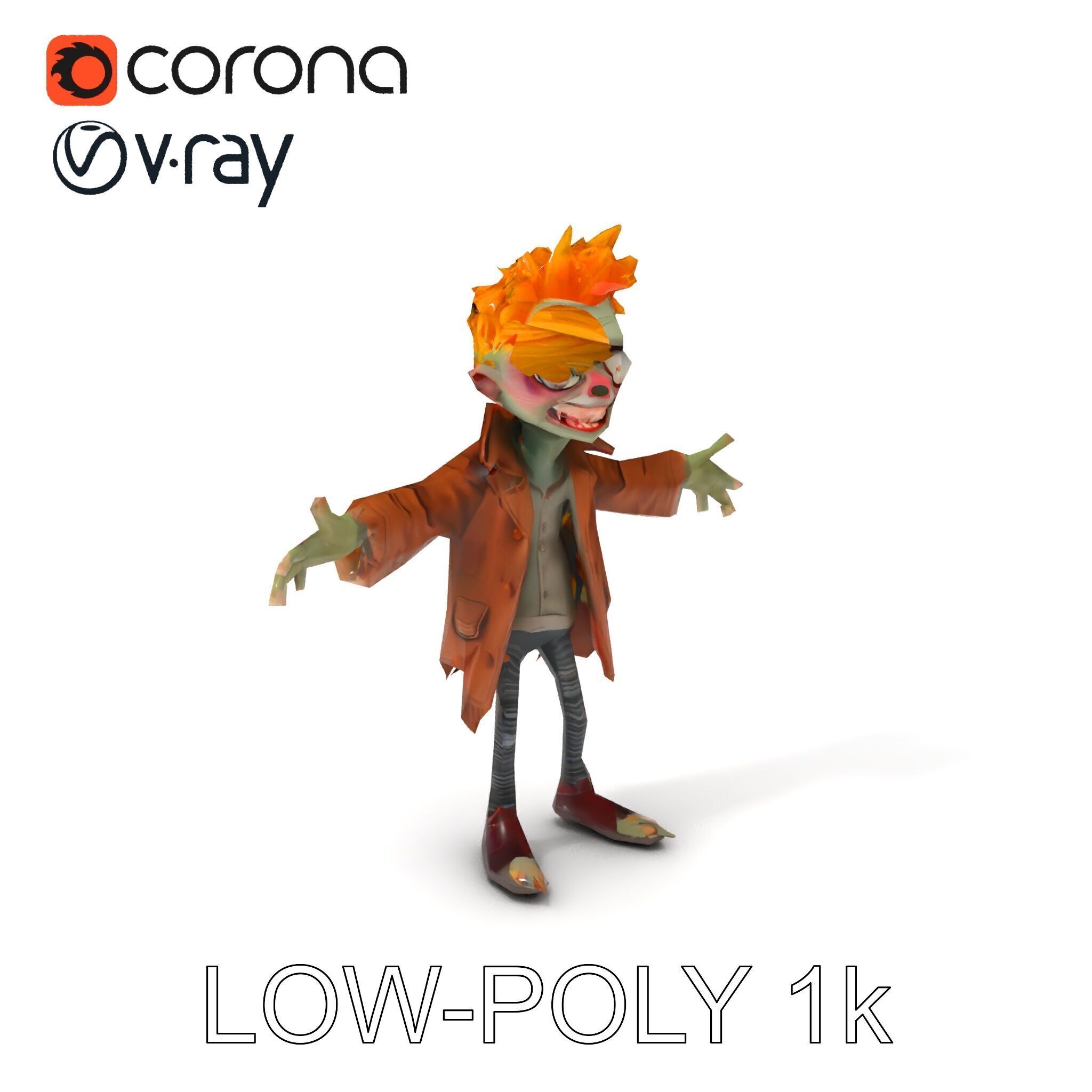 Quirky Goblin with Orange Hair and Tattered Coat D Character ... Low-poly 3D model_29