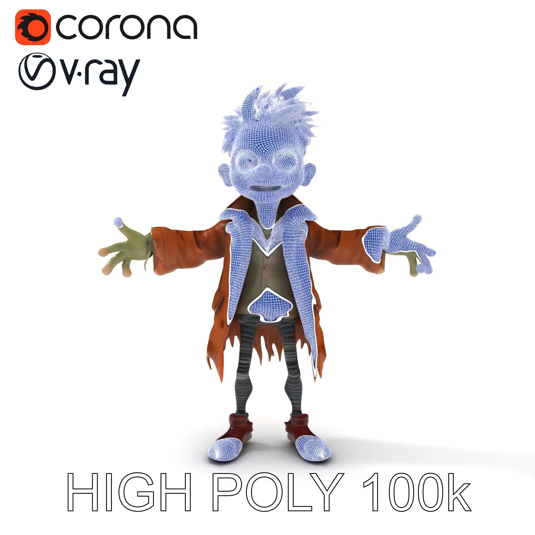 Quirky Goblin with Orange Hair and Tattered Coat D Character ... Low-poly 3D model_24
