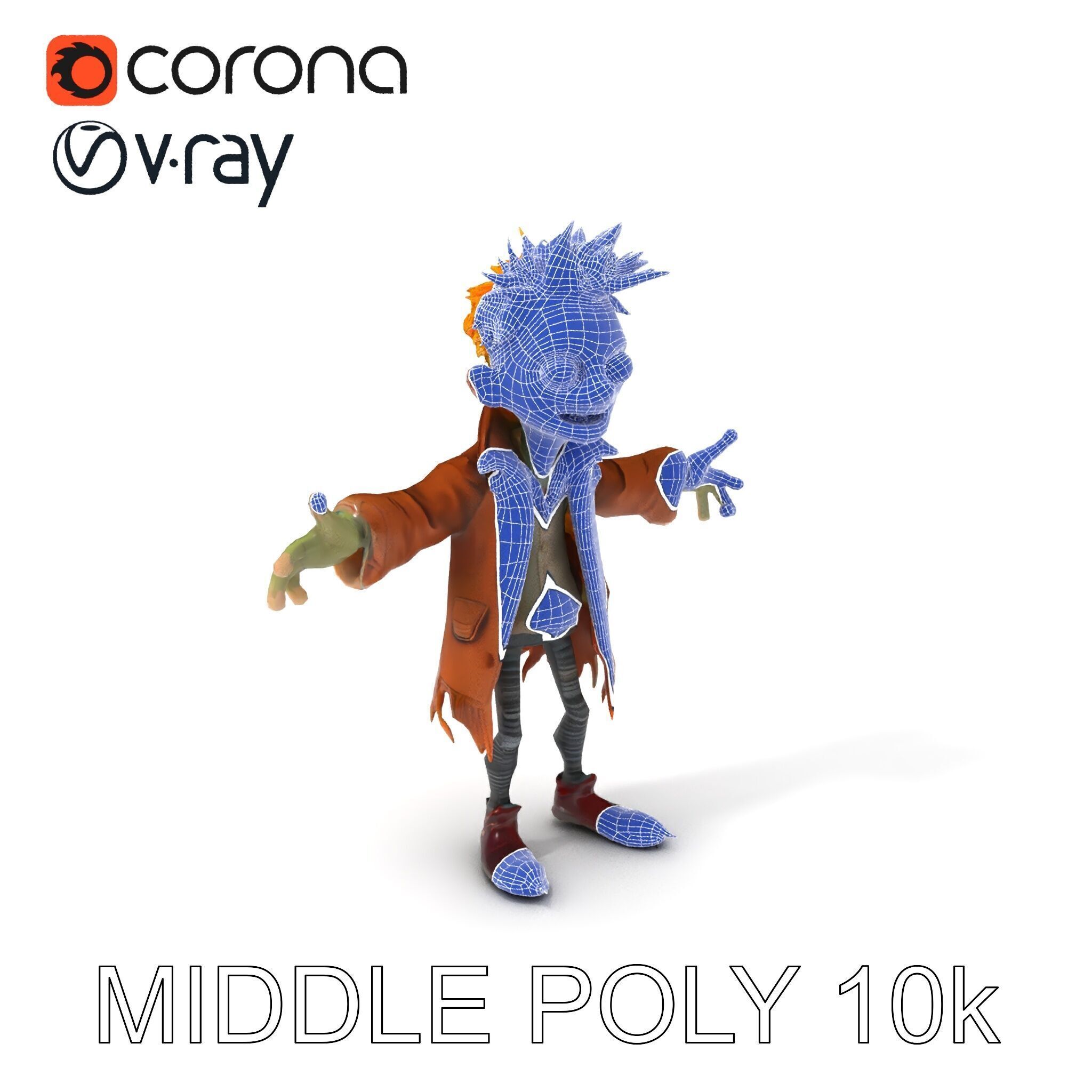 Quirky Goblin with Orange Hair and Tattered Coat D Character ... Low-poly 3D model_36
