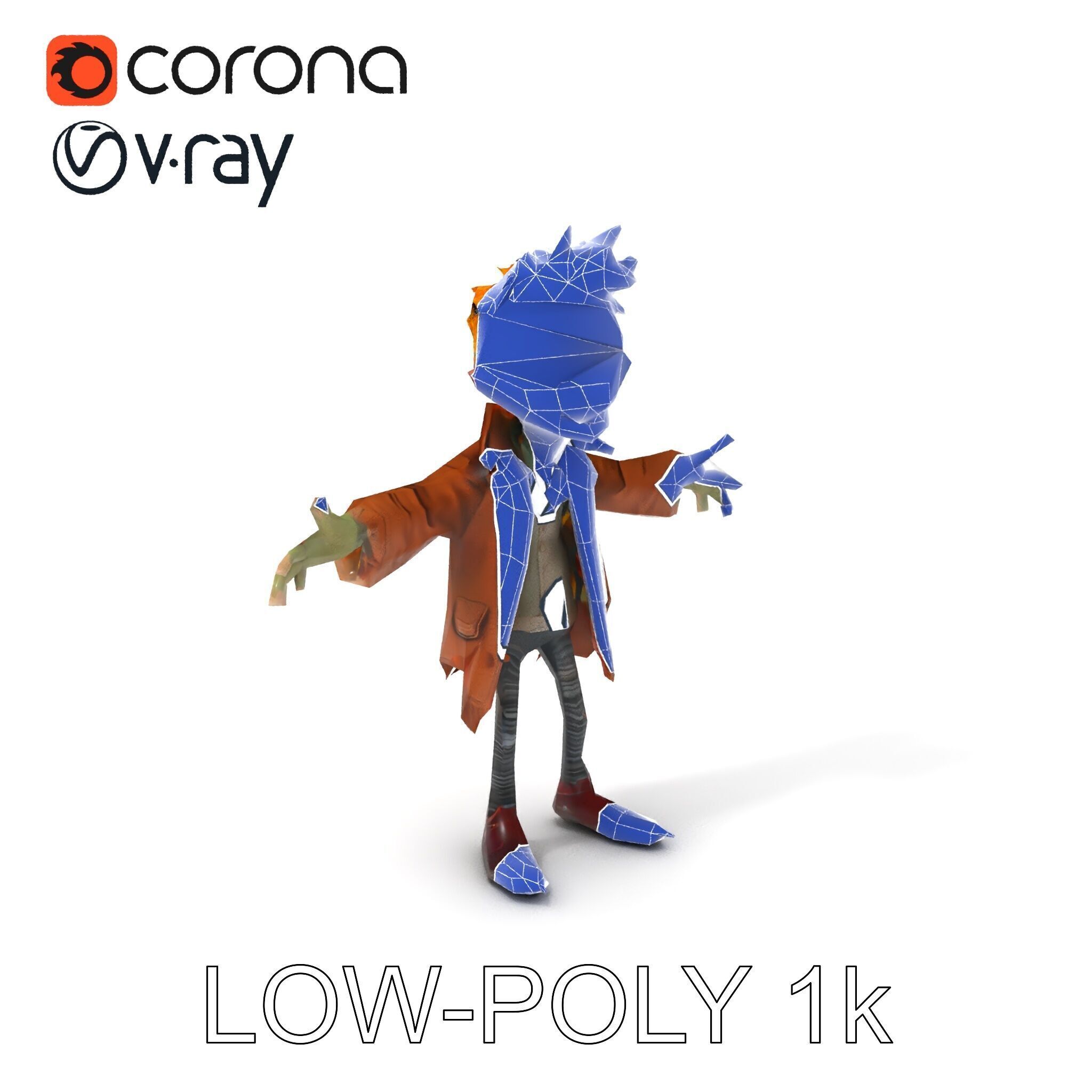 Quirky Goblin with Orange Hair and Tattered Coat D Character ... Low-poly 3D model_7