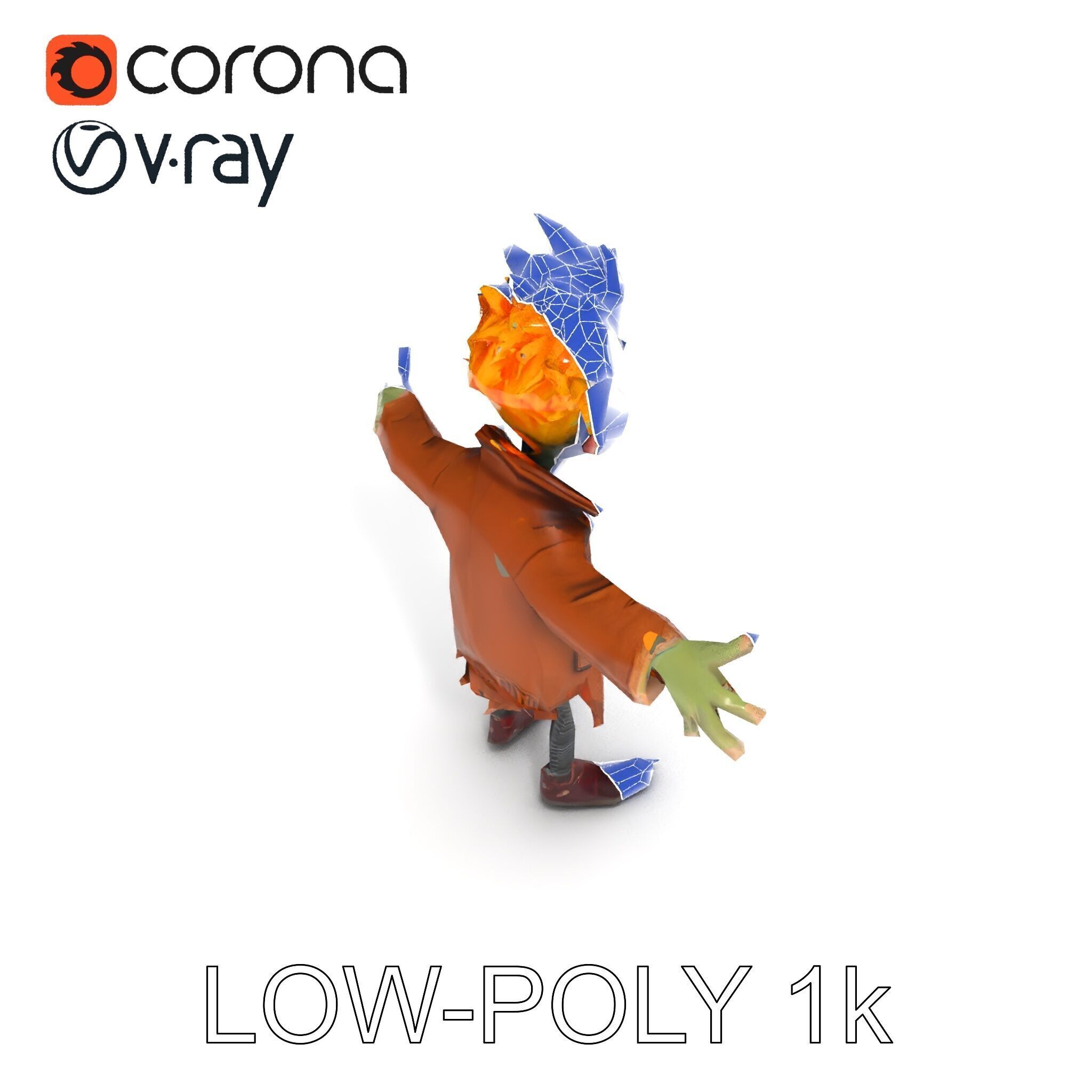Quirky Goblin with Orange Hair and Tattered Coat D Character ... Low-poly 3D model_35