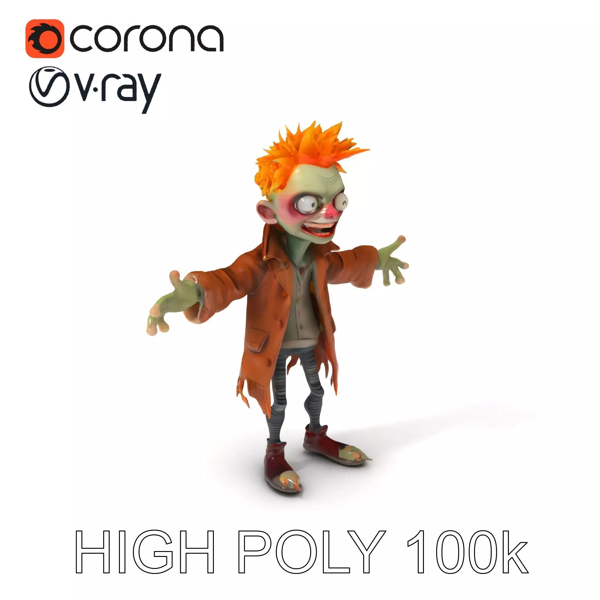 Quirky Goblin with Orange Hair and Tattered Coat D Character ... Low-poly 3D model_0