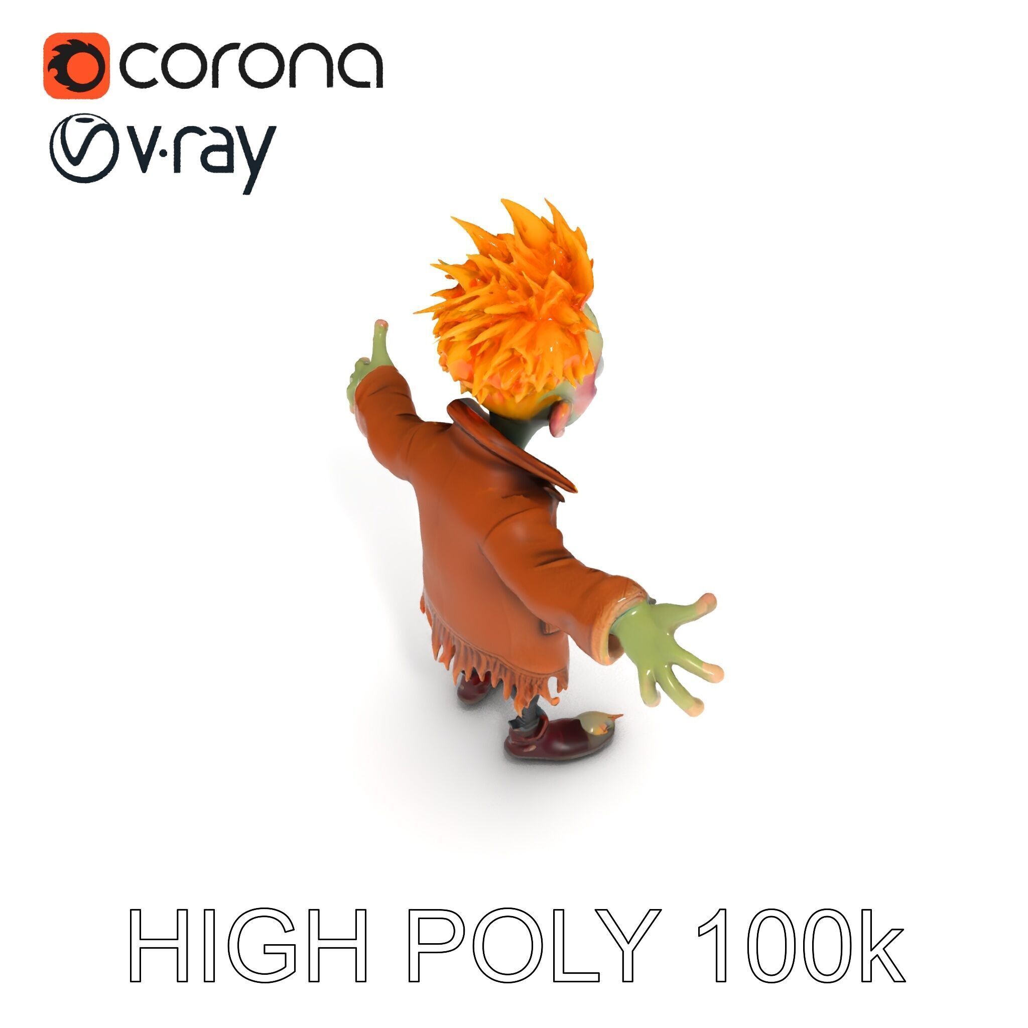 Quirky Goblin with Orange Hair and Tattered Coat D Character ... Low-poly 3D model_13