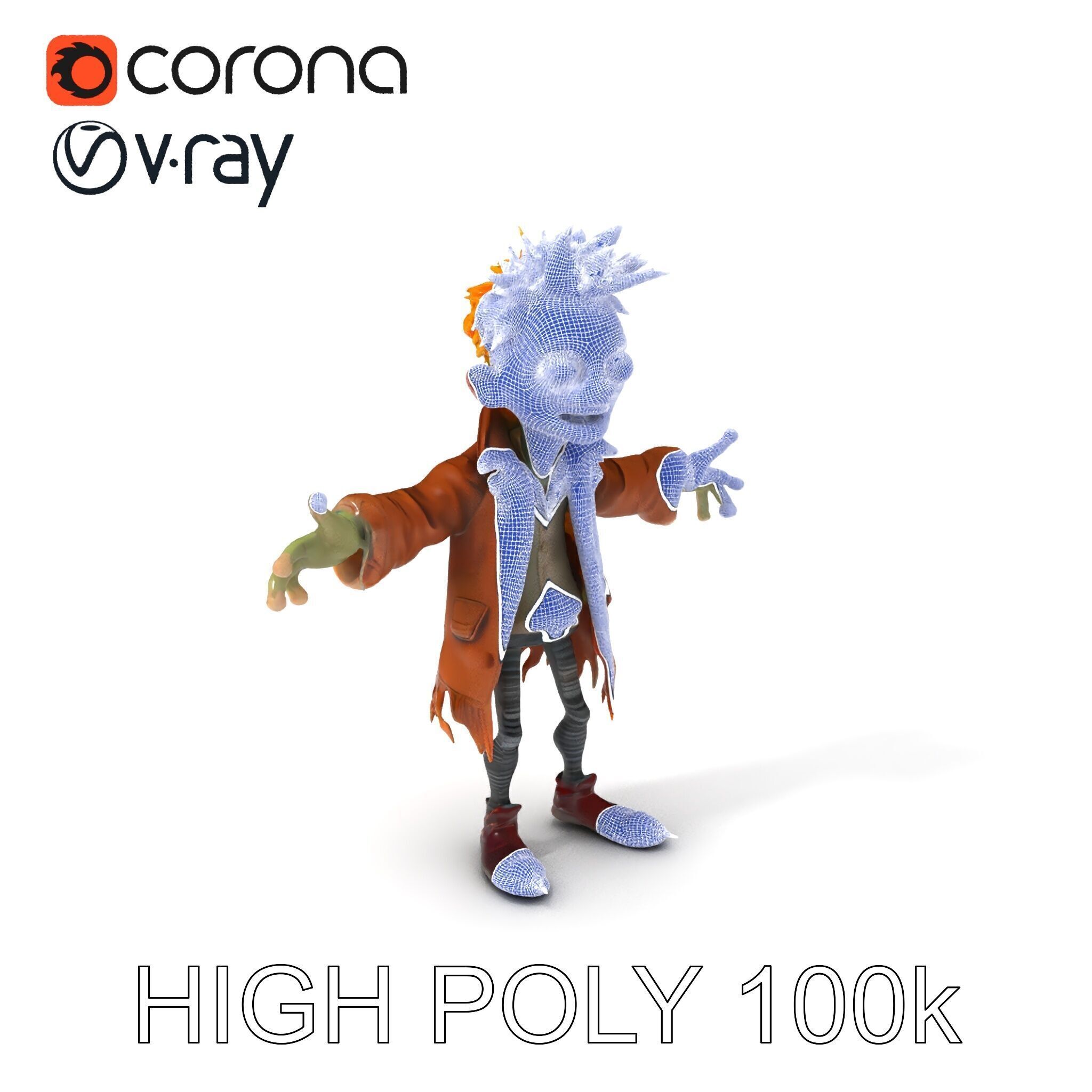 Quirky Goblin with Orange Hair and Tattered Coat D Character ... Low-poly 3D model_3