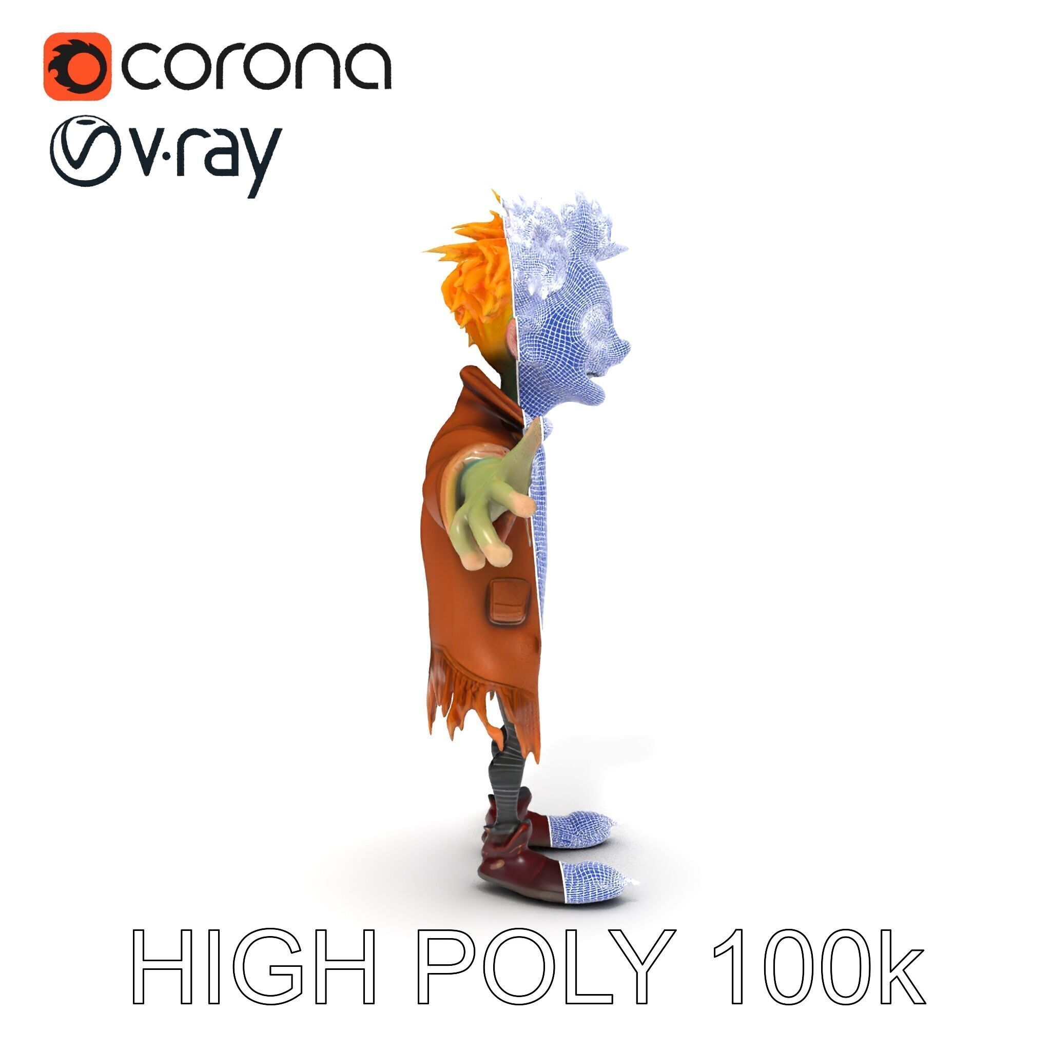 Quirky Goblin with Orange Hair and Tattered Coat D Character ... Low-poly 3D model_30