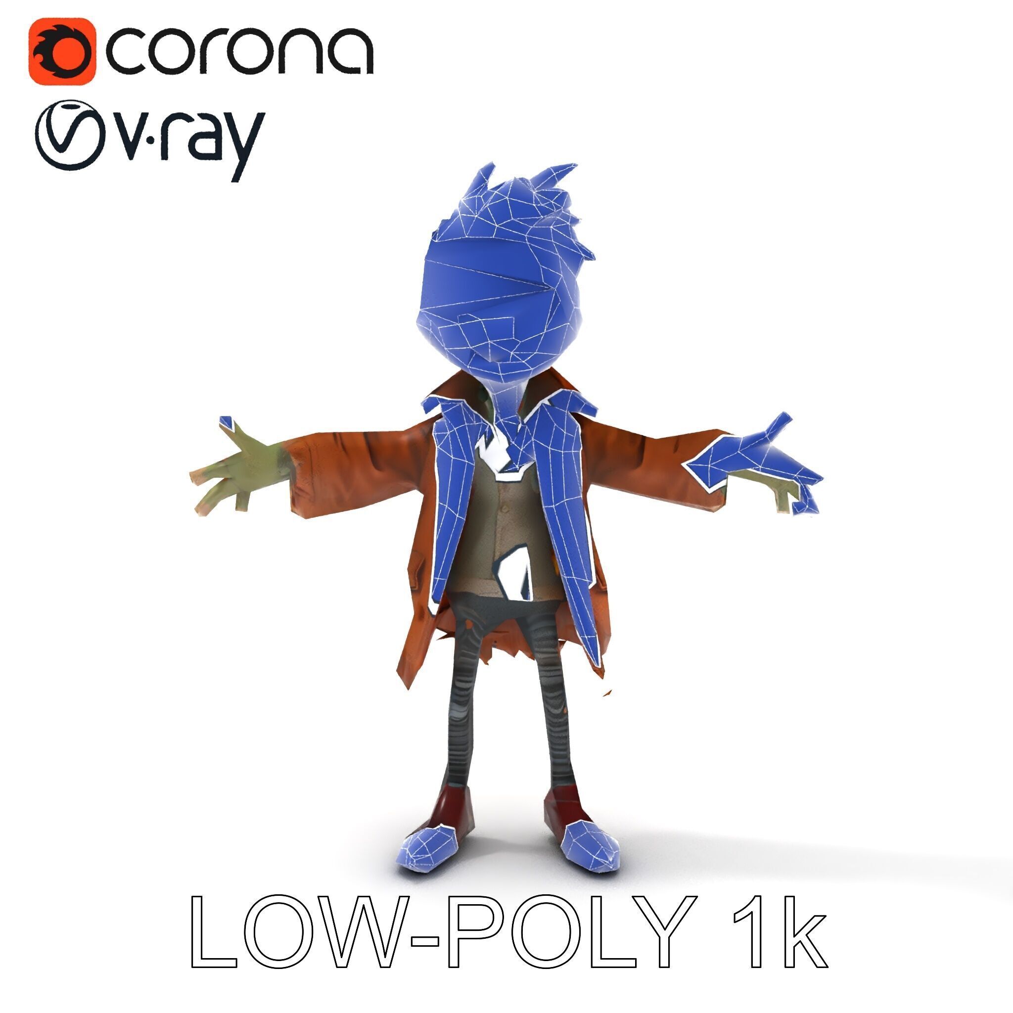 Quirky Goblin with Orange Hair and Tattered Coat D Character ... Low-poly 3D model_32