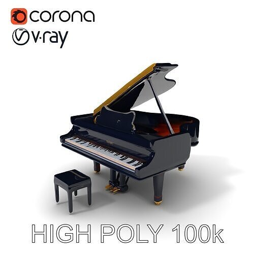 Elegant Grand Piano D Model Pack for Interactive Scenes Low-poly 3D model