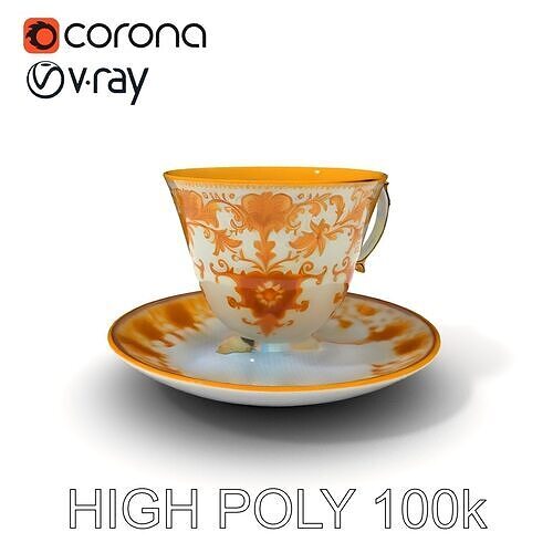 Elegant Porcelain Teacup and Saucer Model Pack Low-poly 3D model