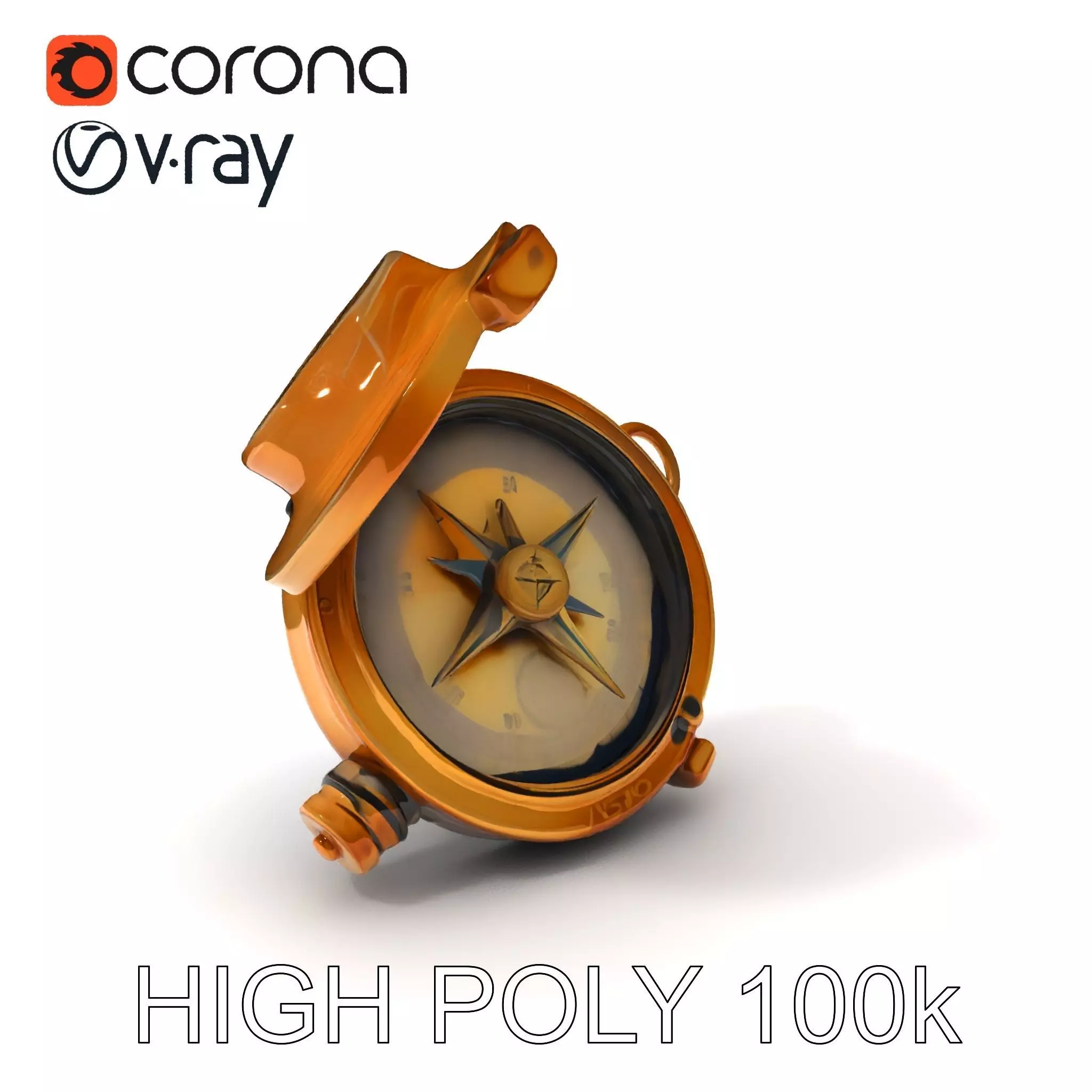 Vintage Brass Compass D Model Pack Low-poly 3D model_0