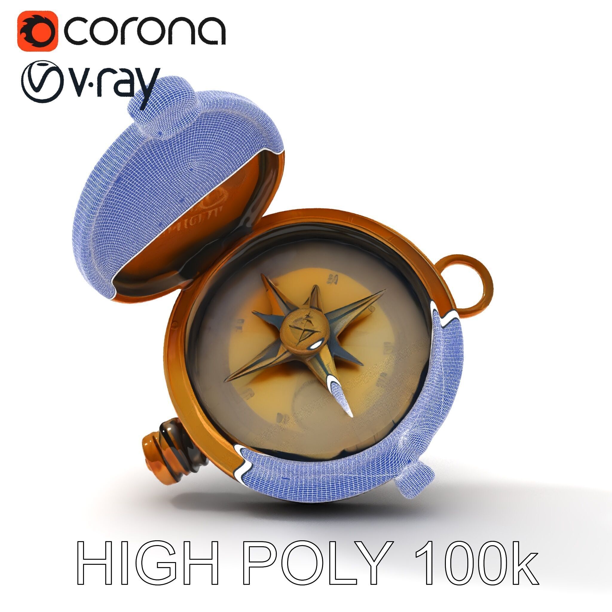 Vintage Brass Compass D Model Pack Low-poly 3D model_29