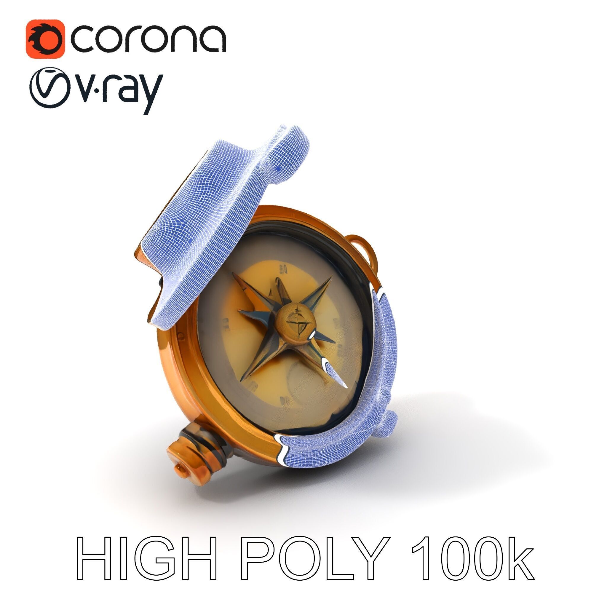 Vintage Brass Compass D Model Pack Low-poly 3D model_3