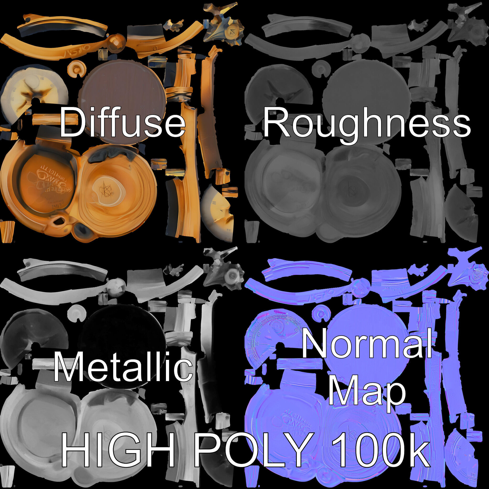 Vintage Brass Compass D Model Pack Low-poly 3D model_2