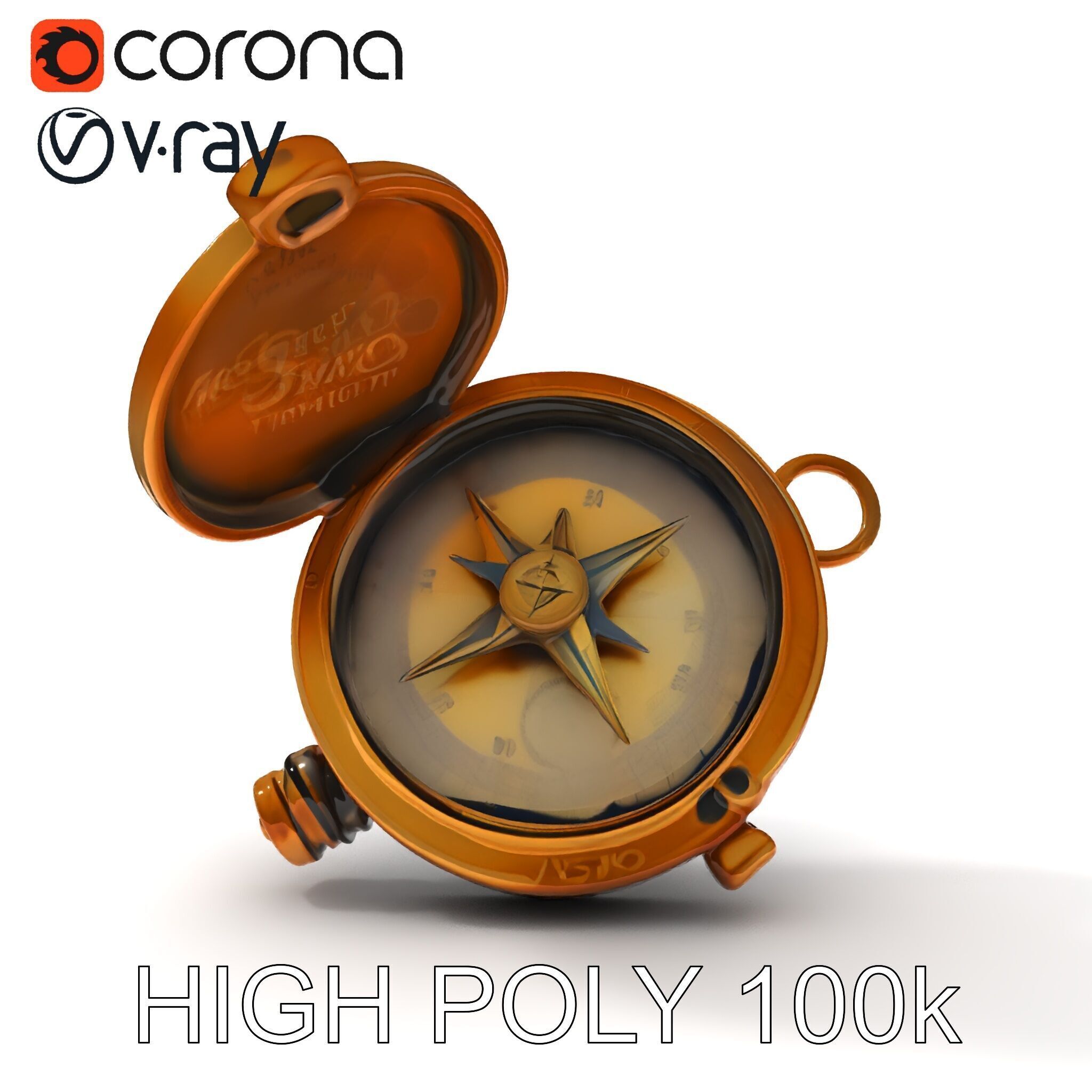 Vintage Brass Compass D Model Pack Low-poly 3D model_26