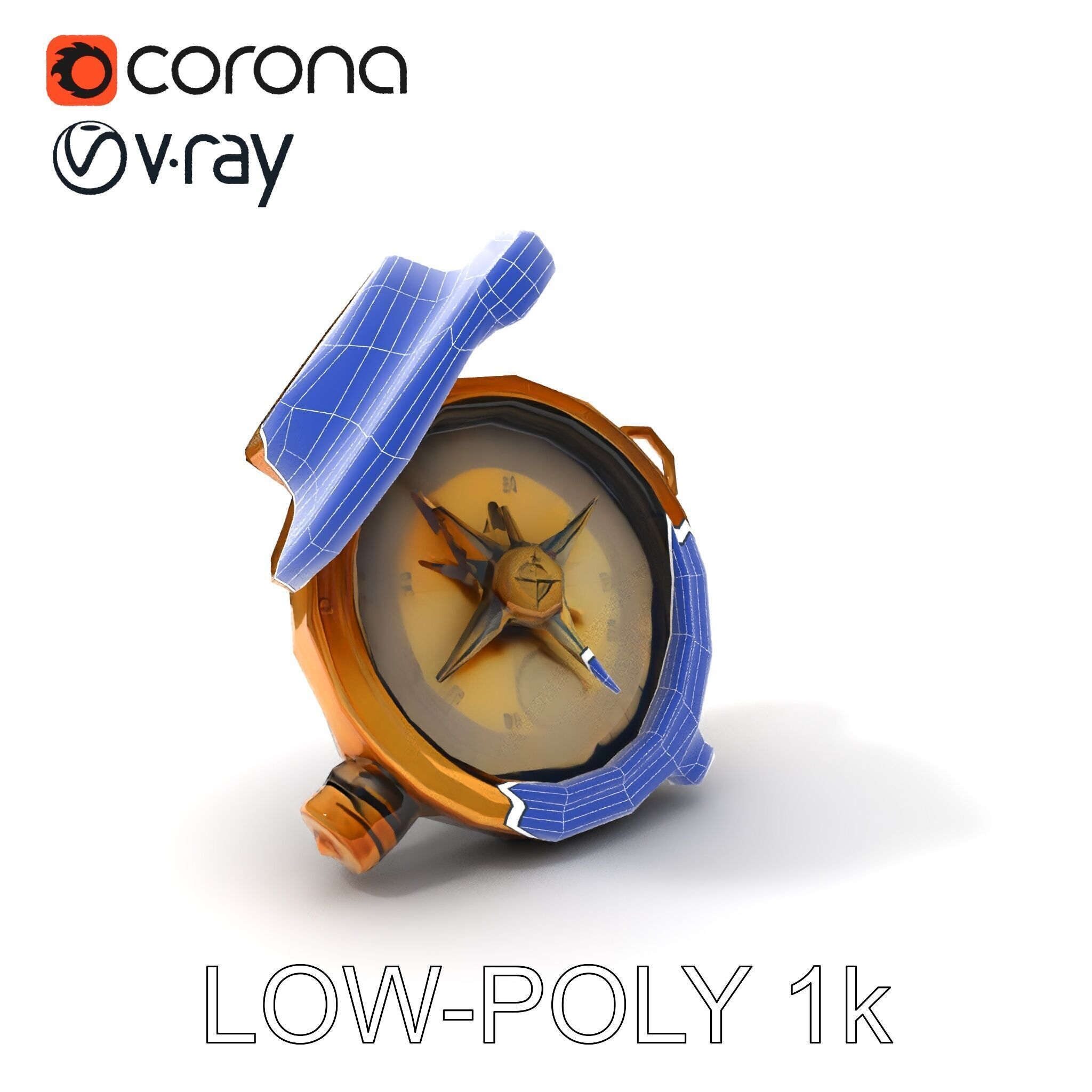Vintage Brass Compass D Model Pack Low-poly 3D model_7