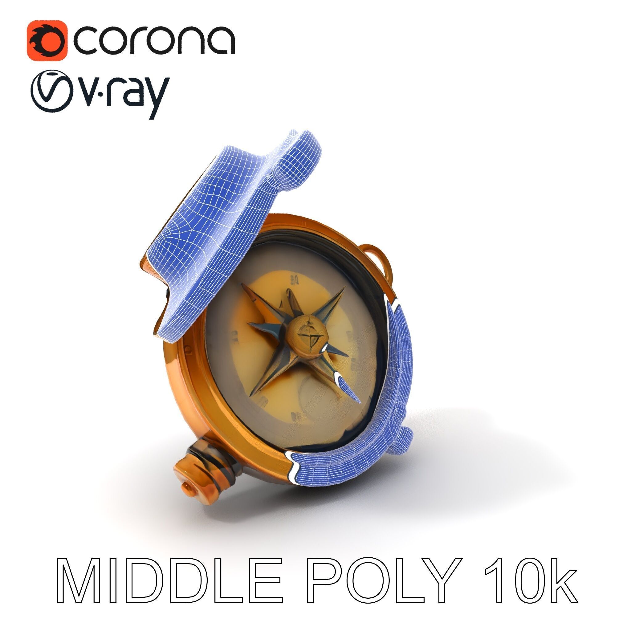 Vintage Brass Compass D Model Pack Low-poly 3D model_16