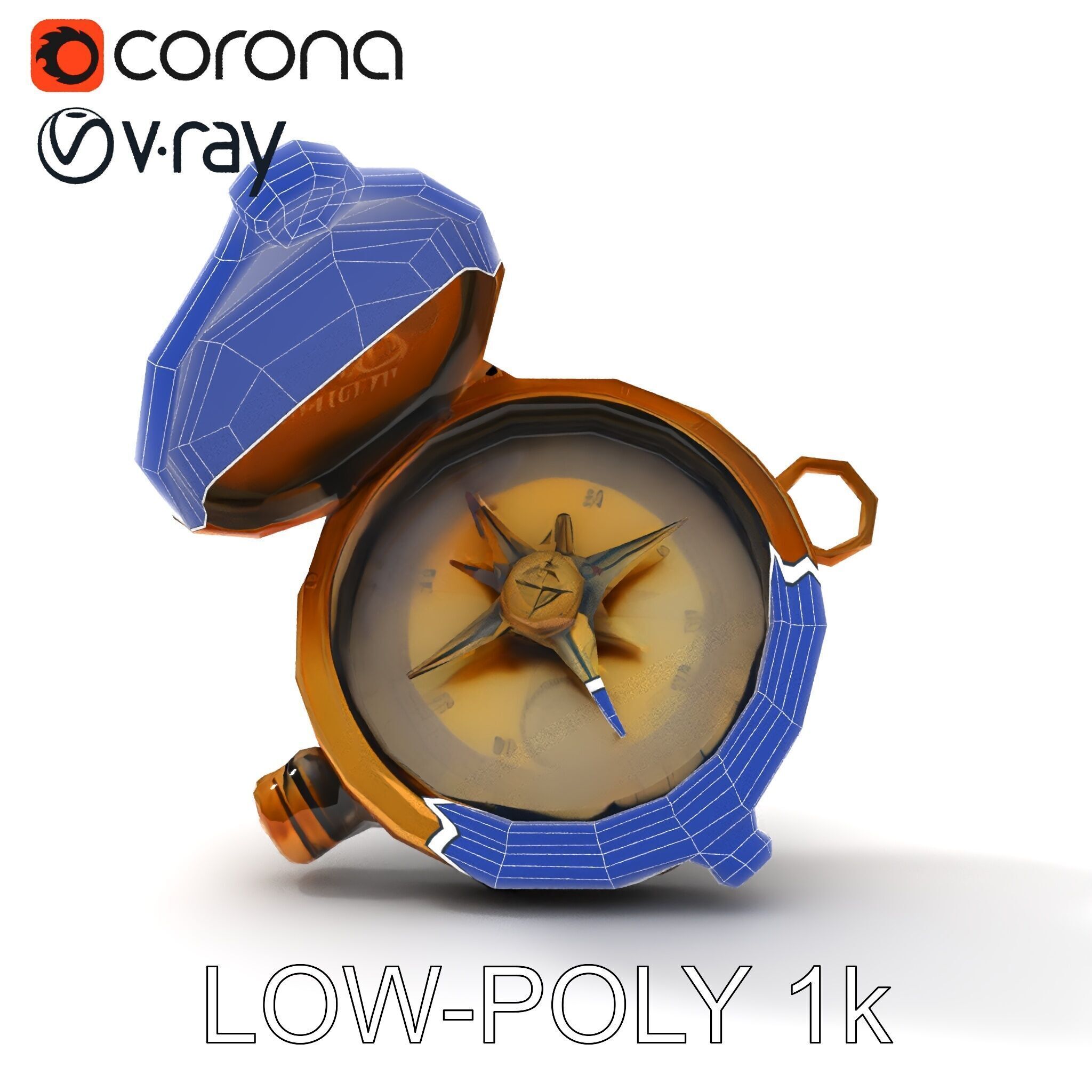 Vintage Brass Compass D Model Pack Low-poly 3D model_15