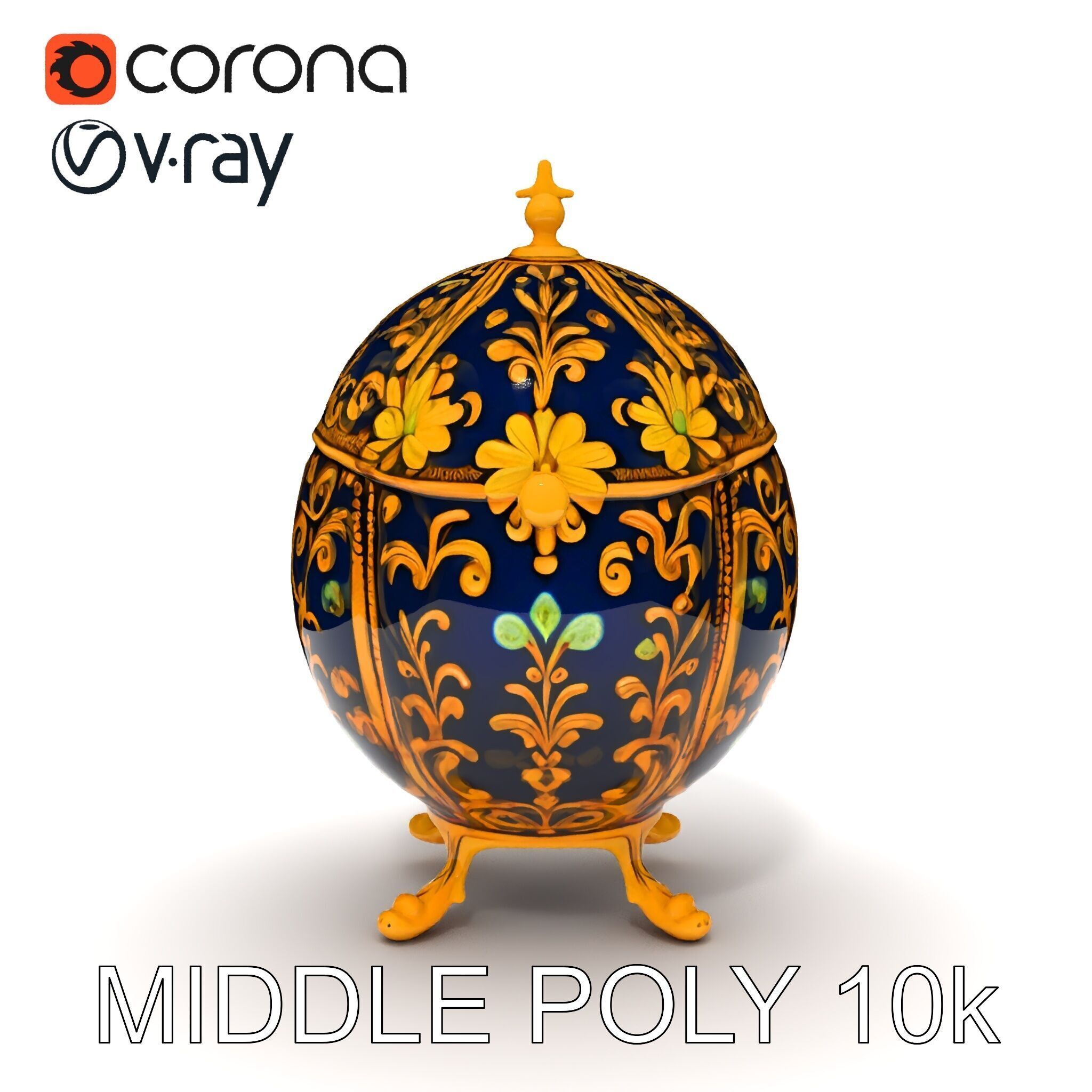 Ornate Faberg Egg Model Pack with Enamel and Gold Detailing Low-poly 3D model_27