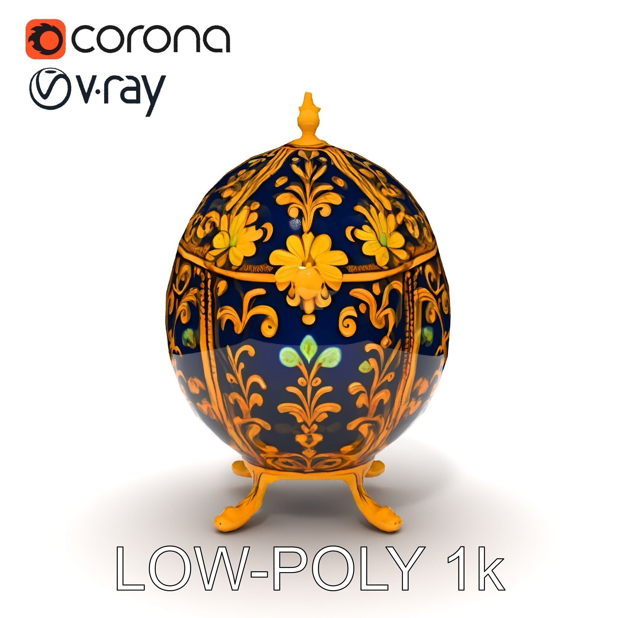 Ornate Faberg Egg Model Pack with Enamel and Gold Detailing Low-poly 3D model_9