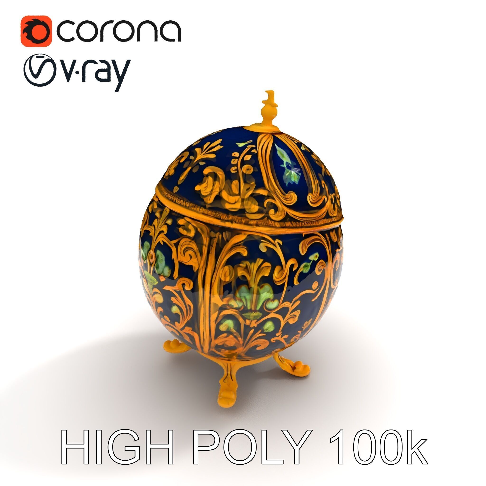 Ornate Faberg Egg Model Pack with Enamel and Gold Detailing Low-poly 3D model_13