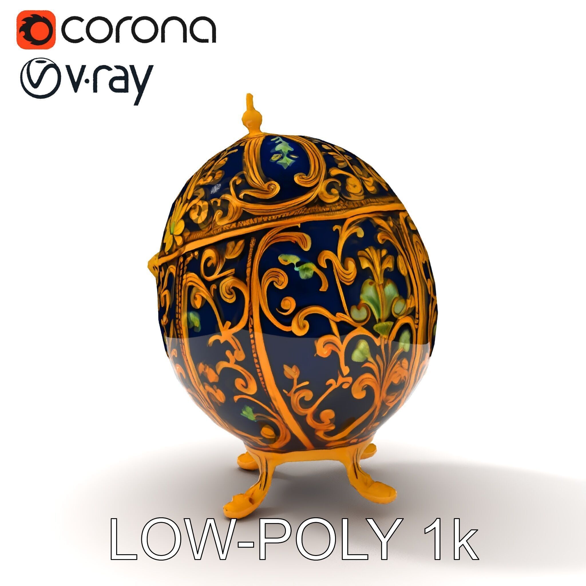 Ornate Faberg Egg Model Pack with Enamel and Gold Detailing Low-poly 3D model_12