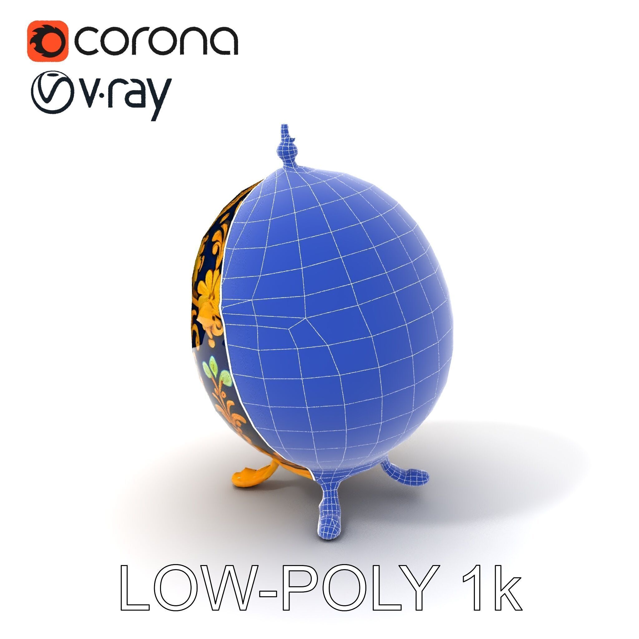 Ornate Faberg Egg Model Pack with Enamel and Gold Detailing Low-poly 3D model_24