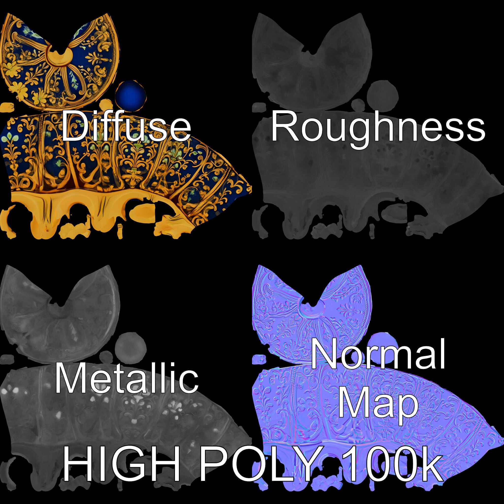 Ornate Faberg Egg Model Pack with Enamel and Gold Detailing Low-poly 3D model_2