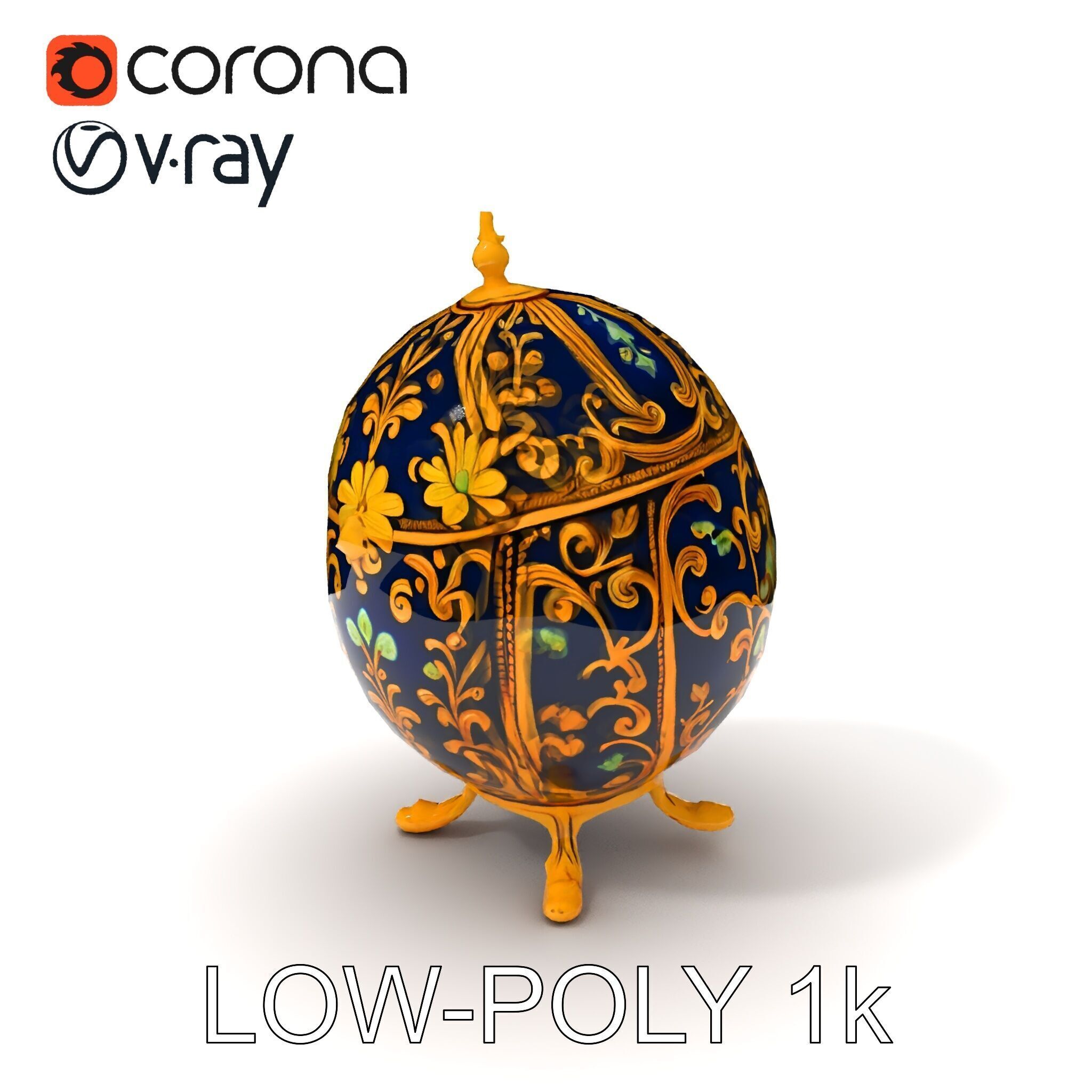 Ornate Faberg Egg Model Pack with Enamel and Gold Detailing Low-poly 3D model_31