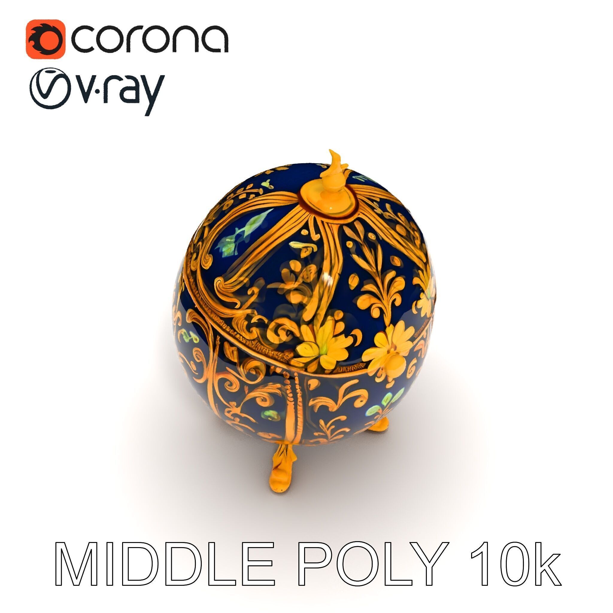 Ornate Faberg Egg Model Pack with Enamel and Gold Detailing Low-poly 3D model_14