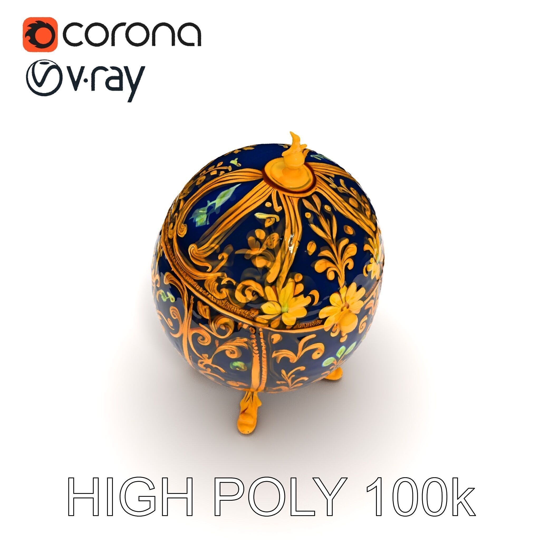 Ornate Faberg Egg Model Pack with Enamel and Gold Detailing Low-poly 3D model_35