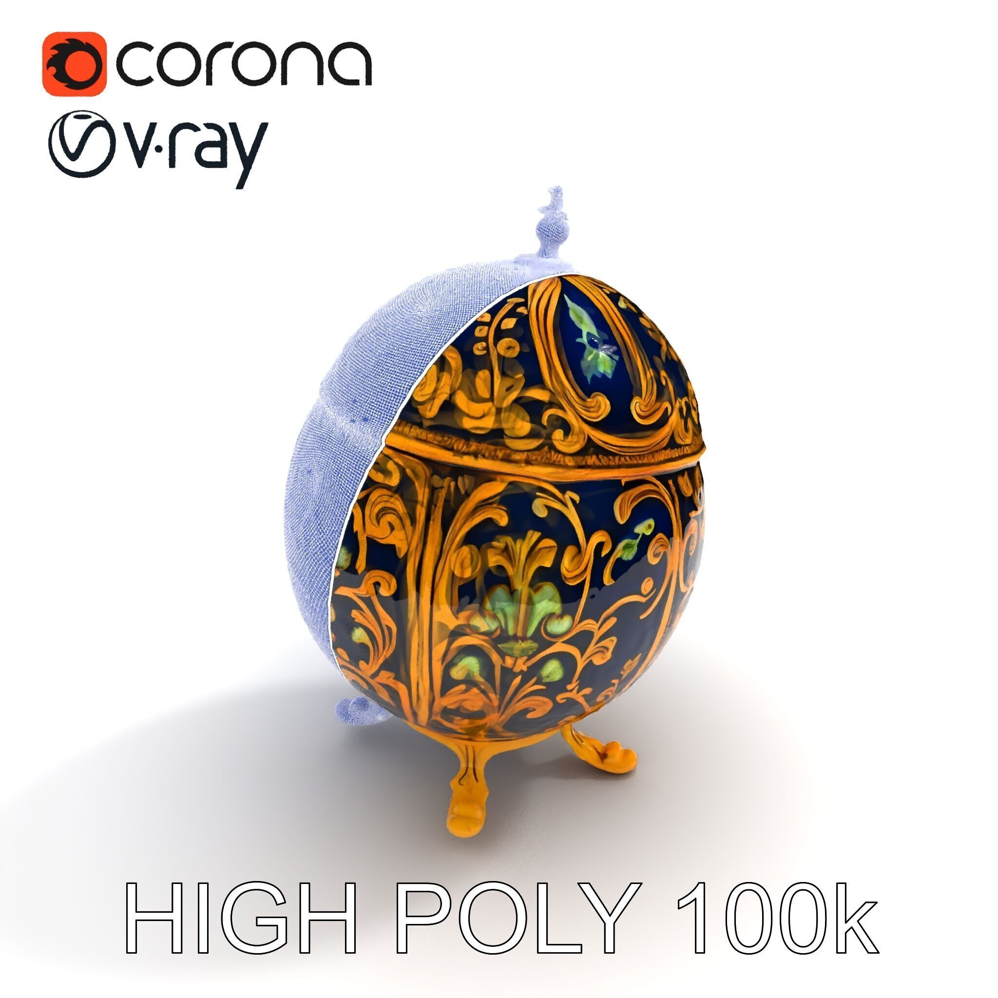 Ornate Faberg Egg Model Pack with Enamel and Gold Detailing Low-poly 3D model_22