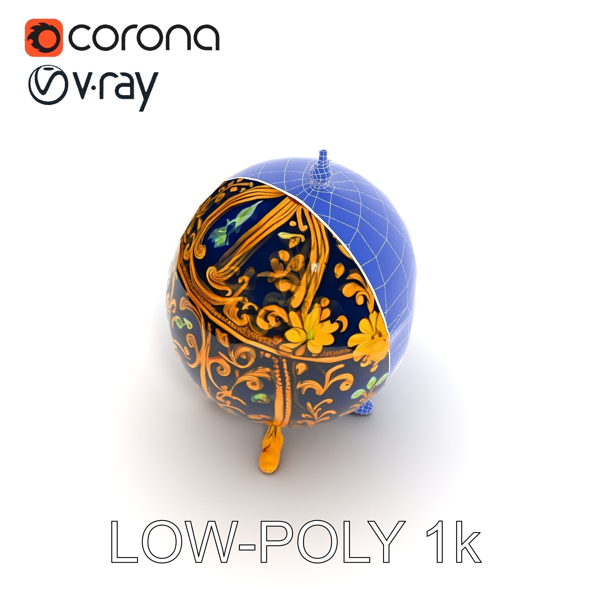 Ornate Faberg Egg Model Pack with Enamel and Gold Detailing Low-poly 3D model_7