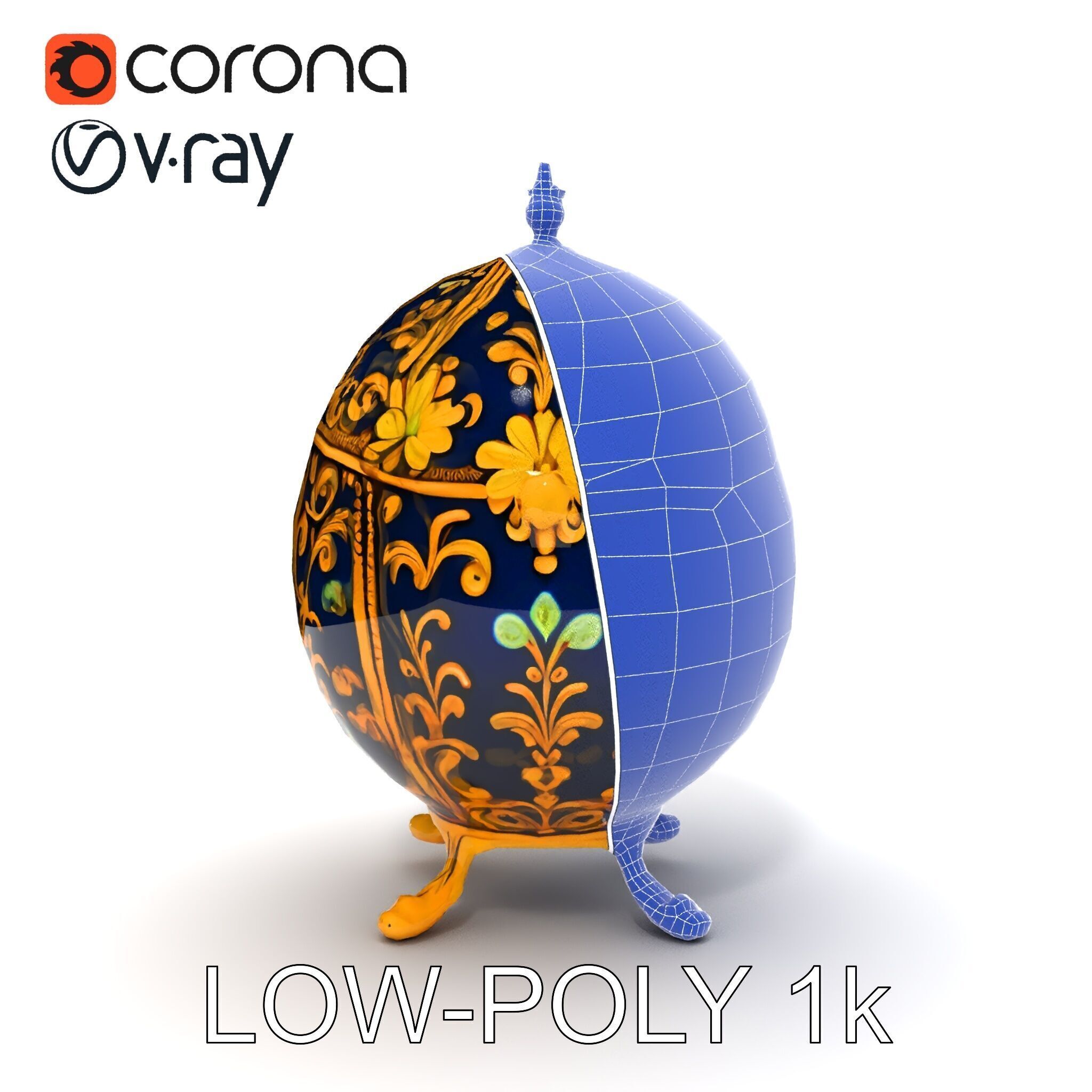 Ornate Faberg Egg Model Pack with Enamel and Gold Detailing Low-poly 3D model_21