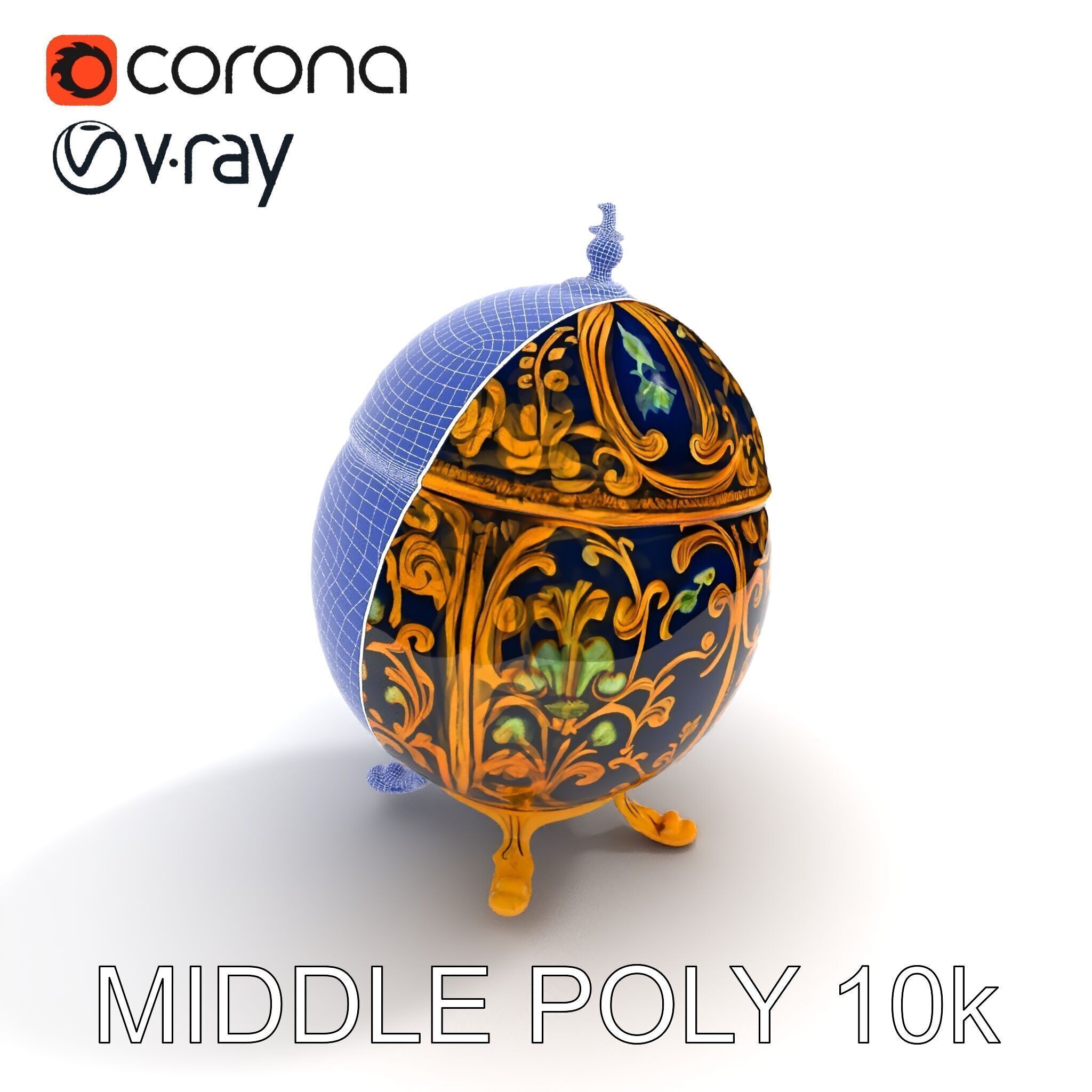Ornate Faberg Egg Model Pack with Enamel and Gold Detailing Low-poly 3D model_30