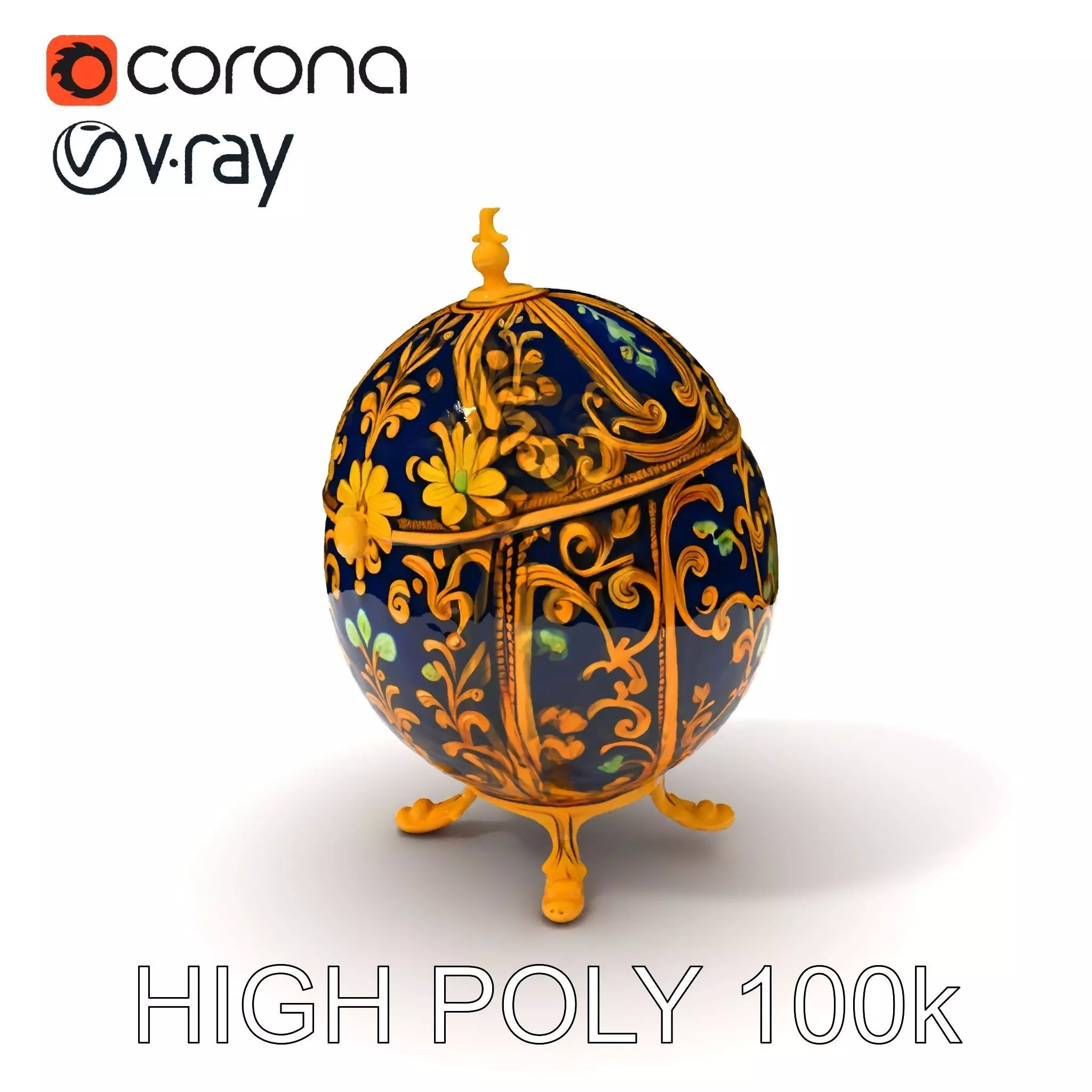 Ornate Faberg Egg Model Pack with Enamel and Gold Detailing Low-poly 3D model_0