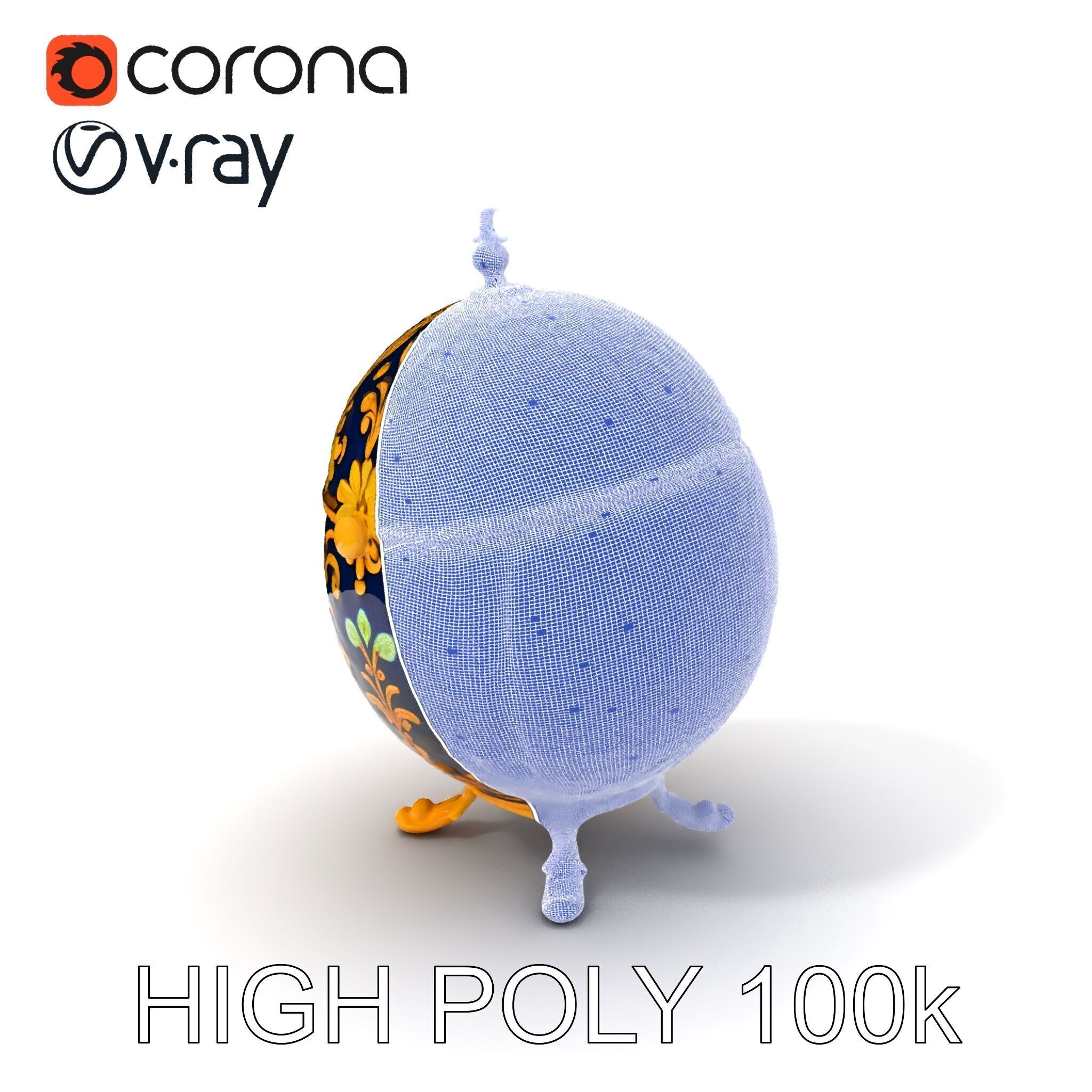 Ornate Faberg Egg Model Pack with Enamel and Gold Detailing Low-poly 3D model_3